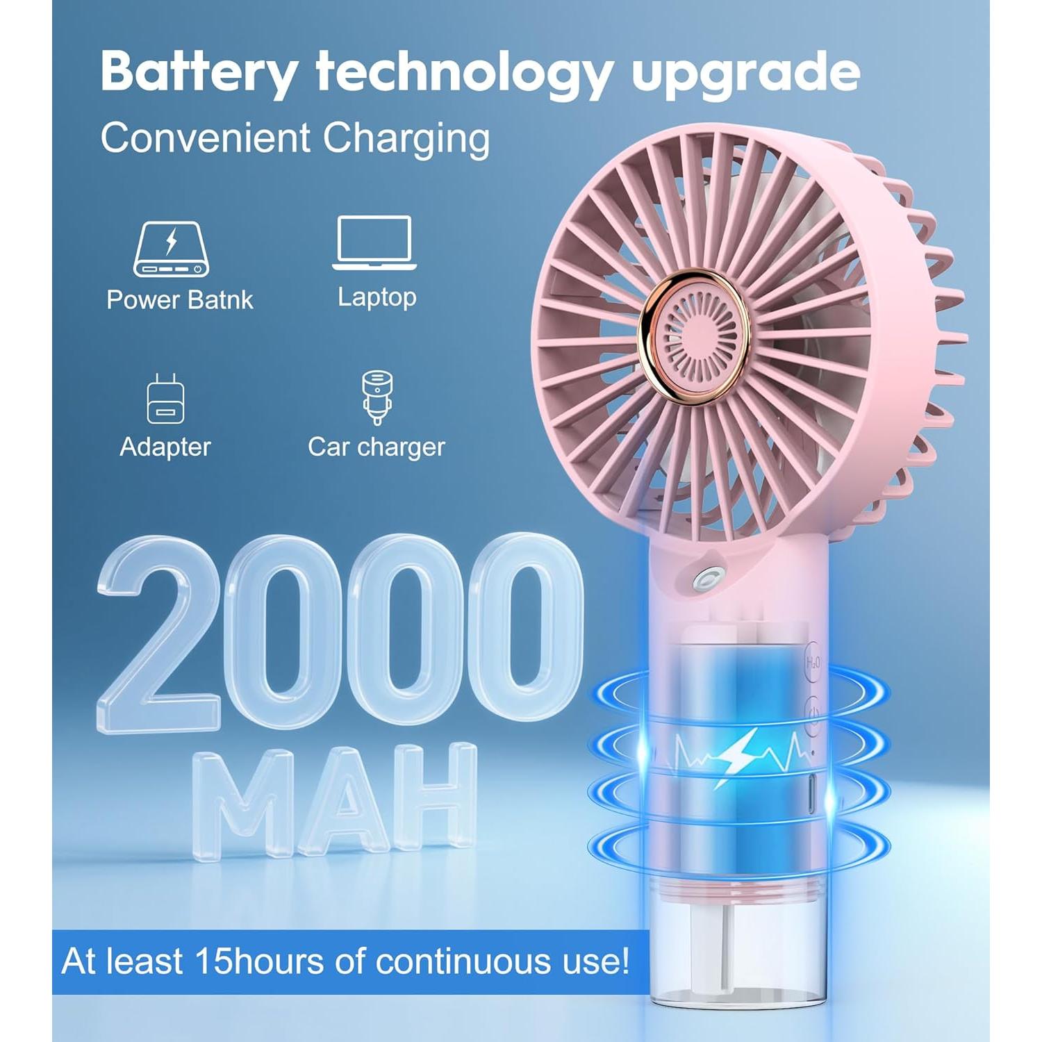 Mini Ventilador de Mano FXI SL620 Rosa con Nebulización USB-C