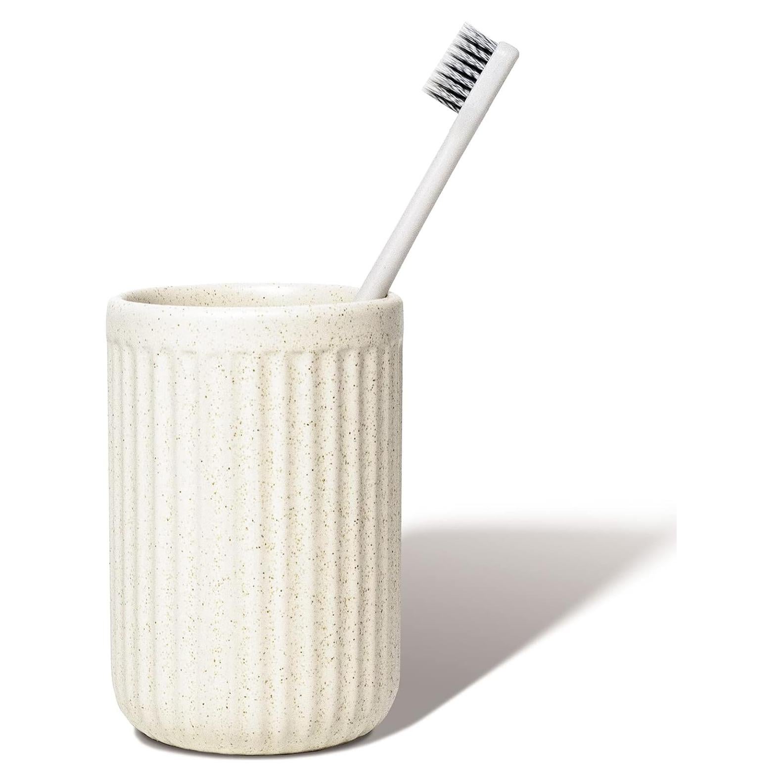 Soporte para Cepillos de Dientes Cerámica Beige Moteado 7.1x10.4cm