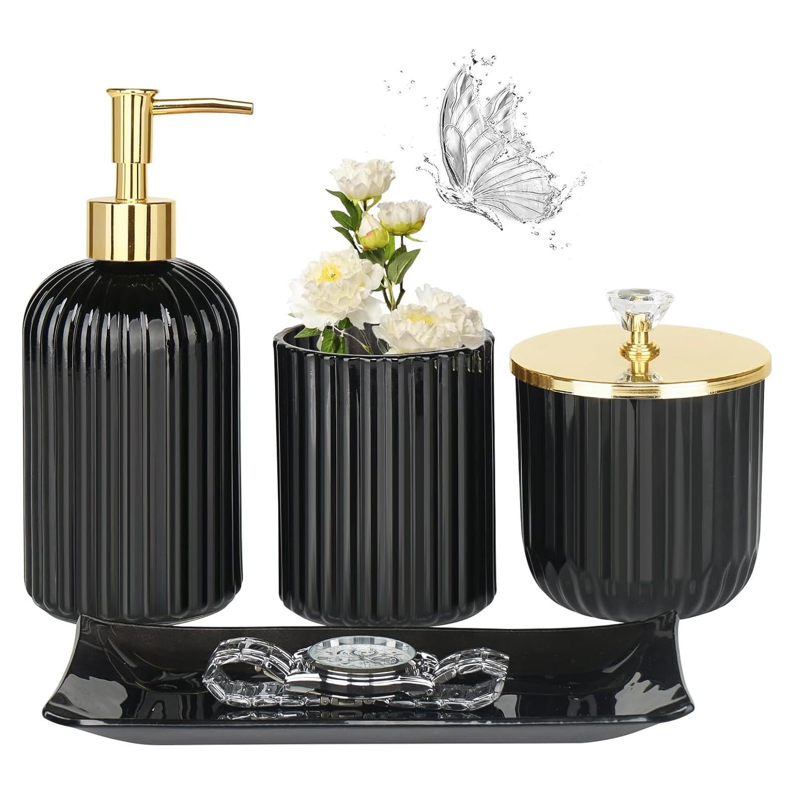 Juego de Accesorios de Baño Jenseits 4 Piezas Vidrio Negro