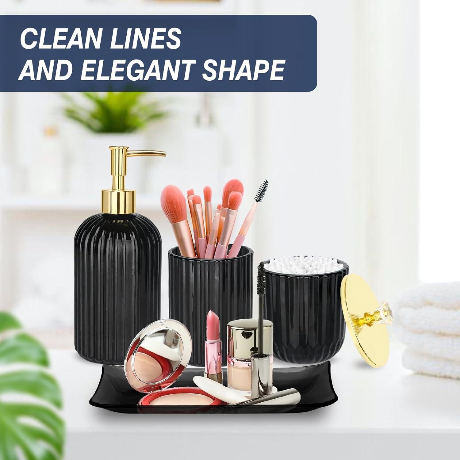 Juego de Accesorios de Baño Jenseits 4 Piezas Vidrio Negro