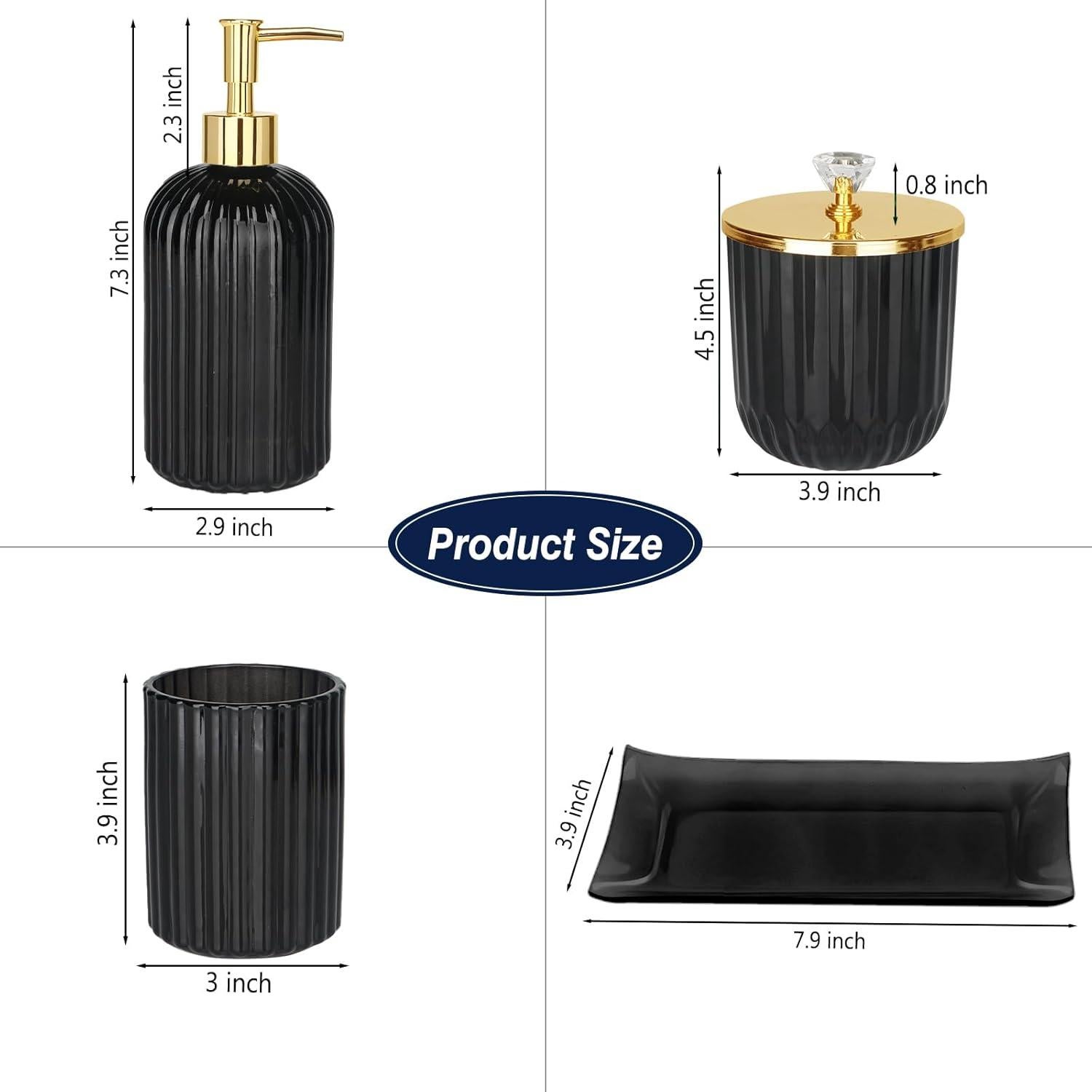 Juego de Accesorios de Baño Jenseits 4 Piezas Vidrio Negro