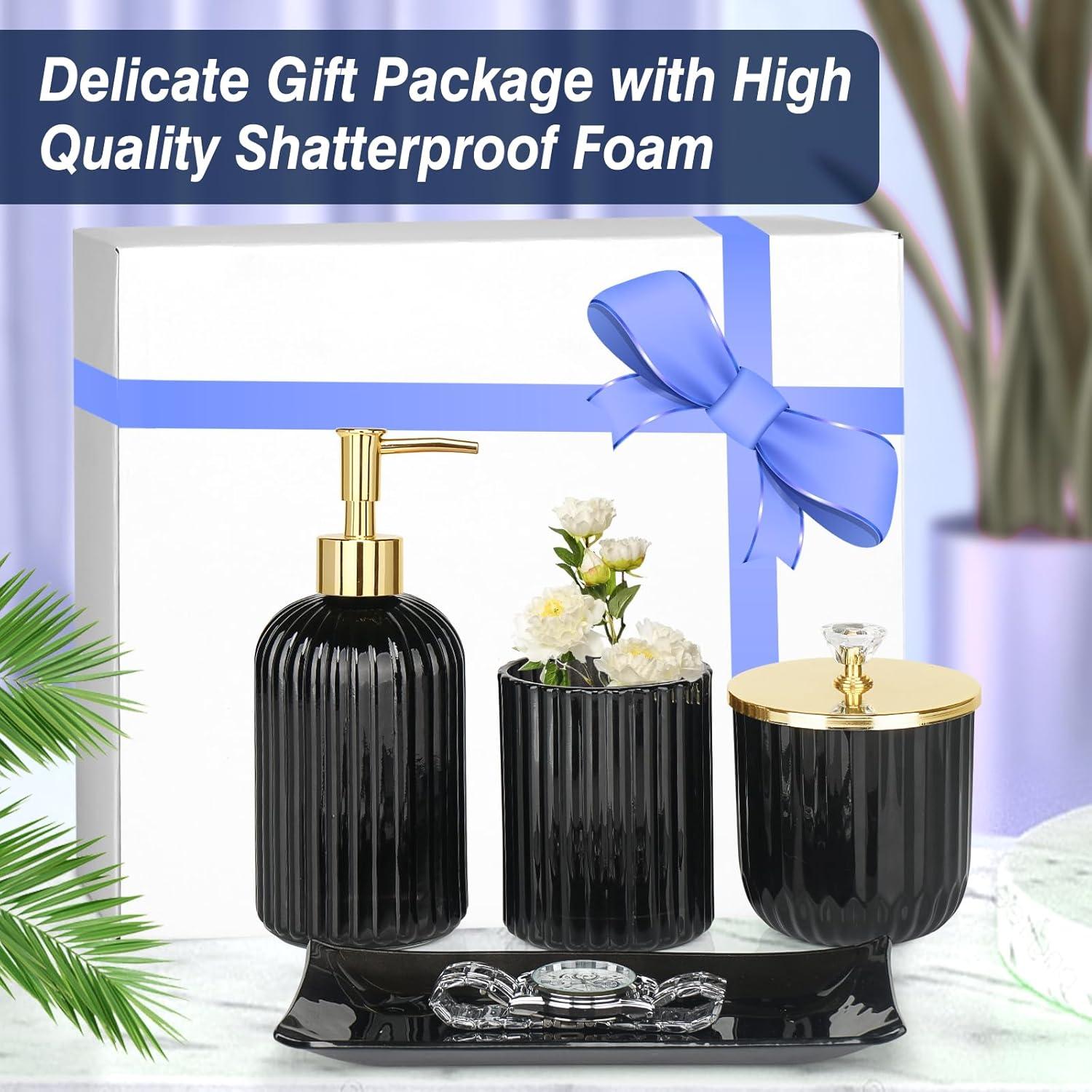 Juego de Accesorios de Baño Jenseits 4 Piezas Vidrio Negro