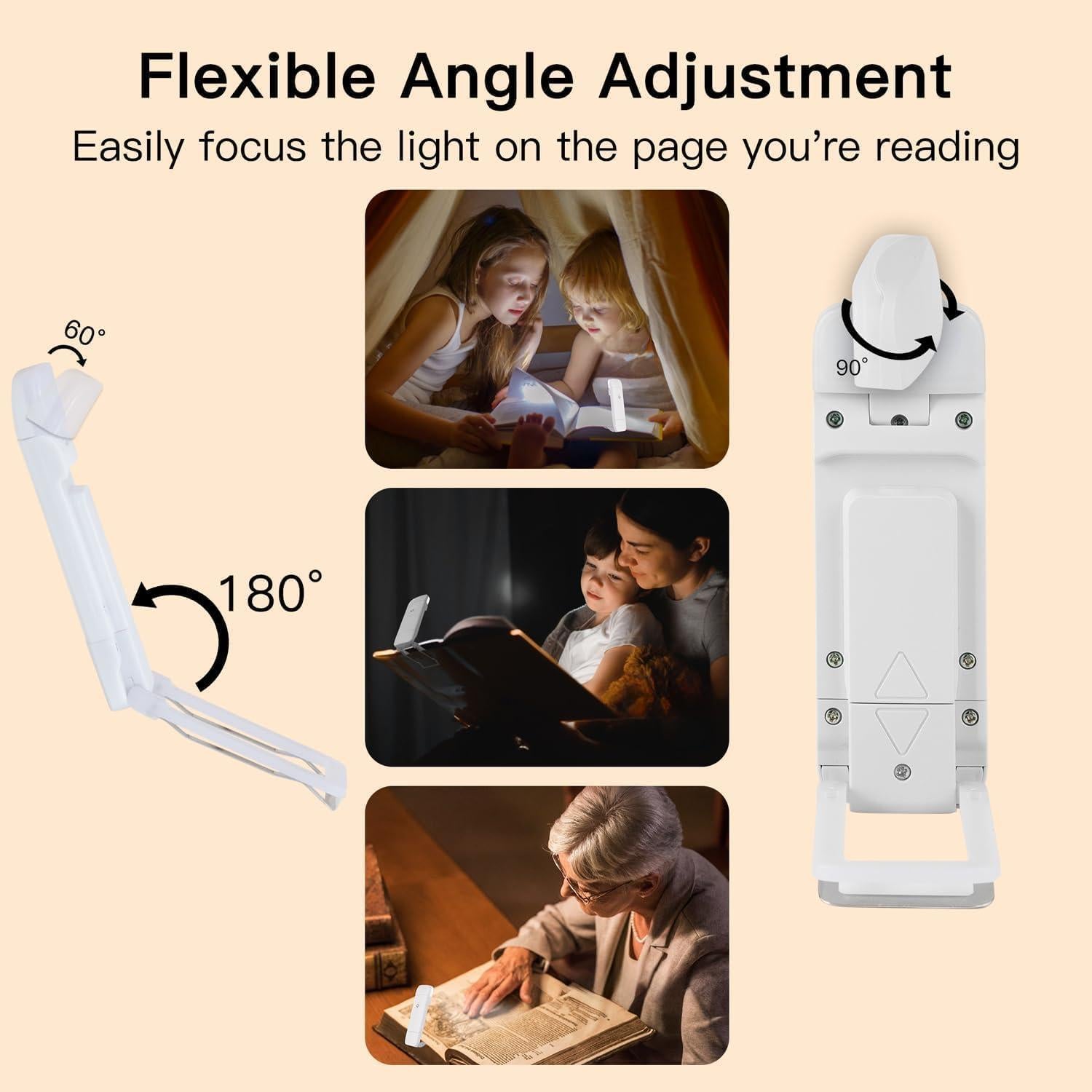 Luz de Libro LED Recargable USB KunHe - 4 Paquetes, 3 Modos