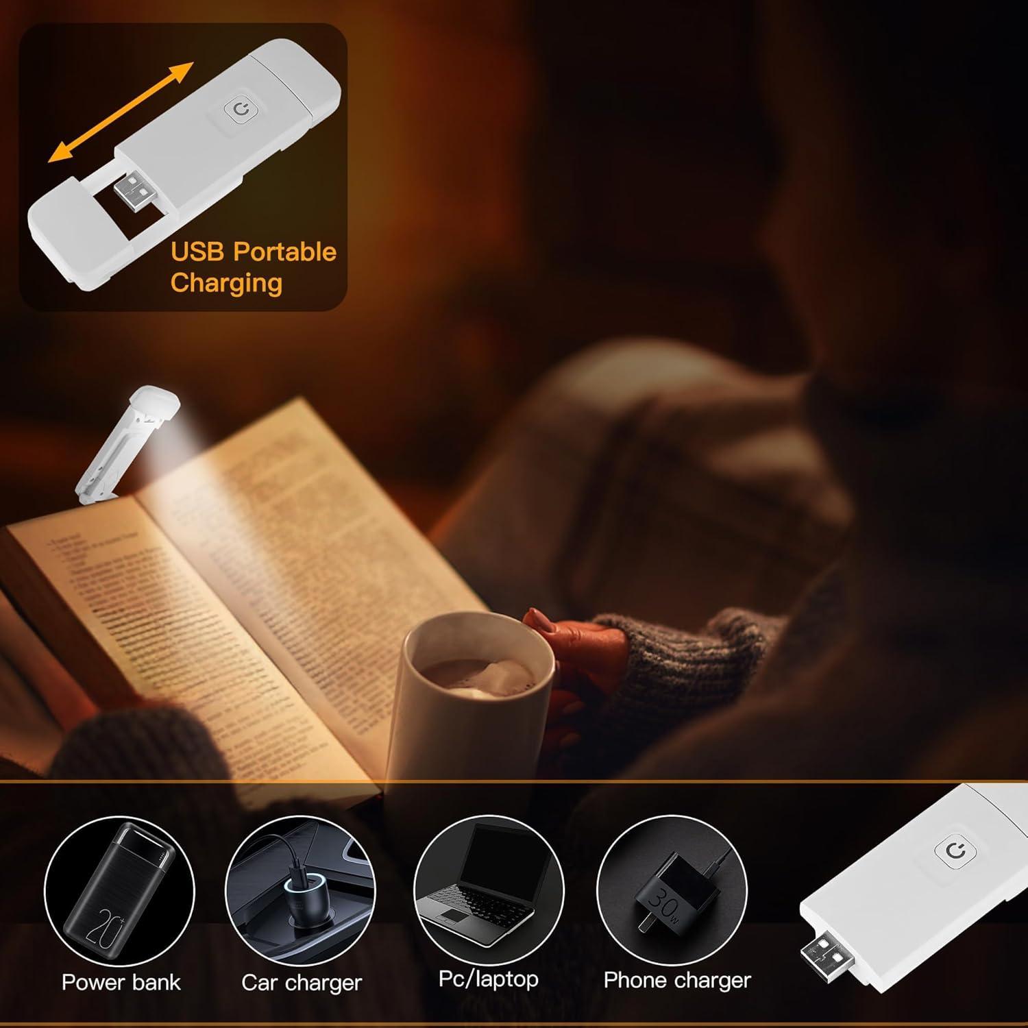 Luz de Libro LED Recargable USB KunHe - 4 Paquetes, 3 Modos