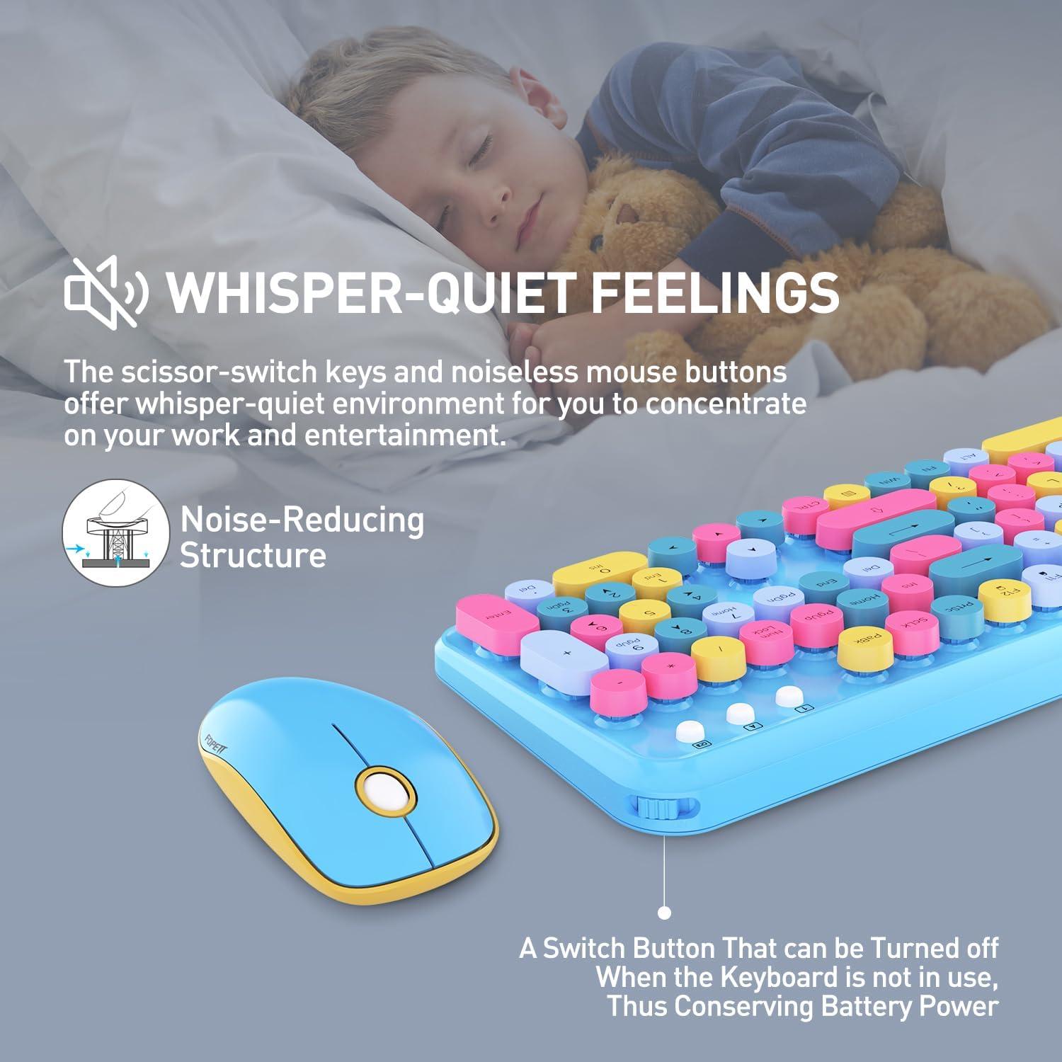 Combo Teclado y Ratón Inalámbrico FOPETT Azul Retro