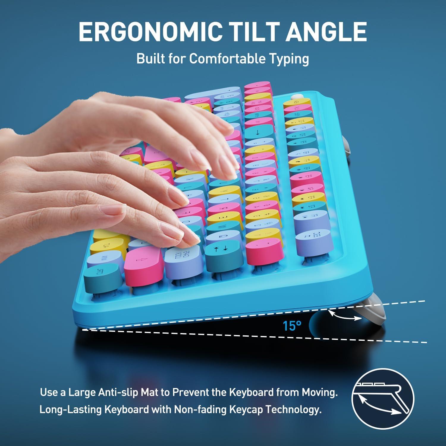 Combo Teclado y Ratón Inalámbrico FOPETT Azul Retro