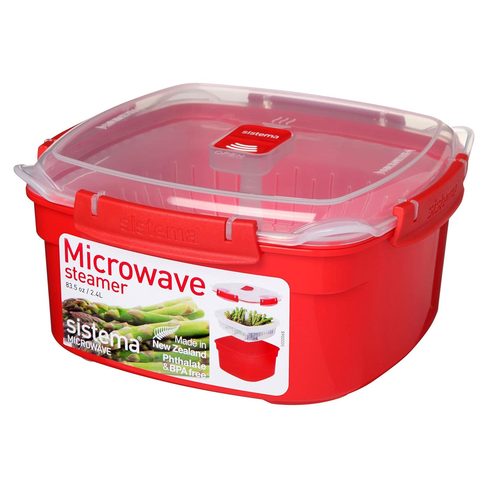 Vaporera Microondas Sistema 2.4L Roja, Mediana, BPA Free