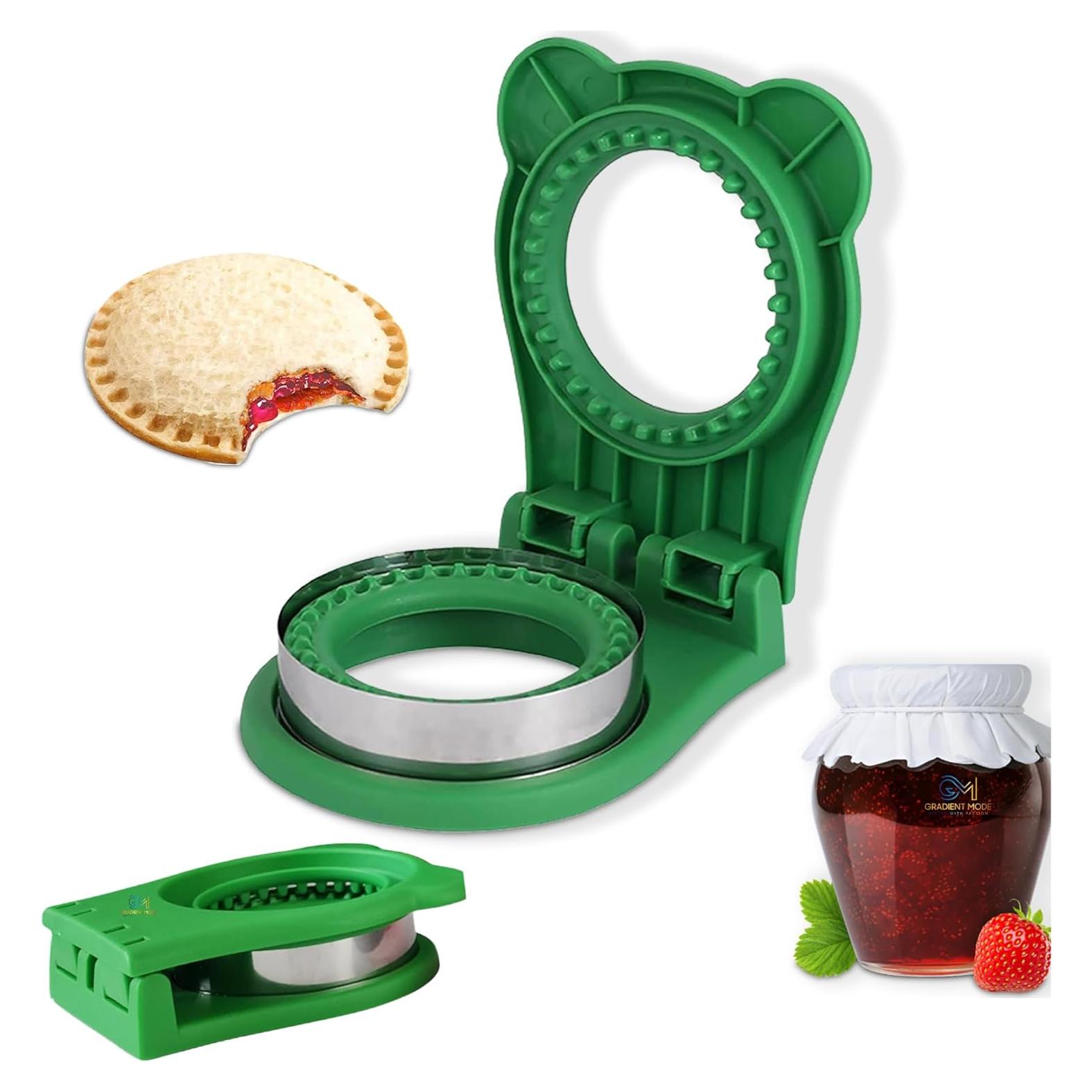 Sandwich Cutter and Sealer, Kids Bread Decruster, DIY Cookie Cutter, Great for Lunchbox and Bento Box - Green