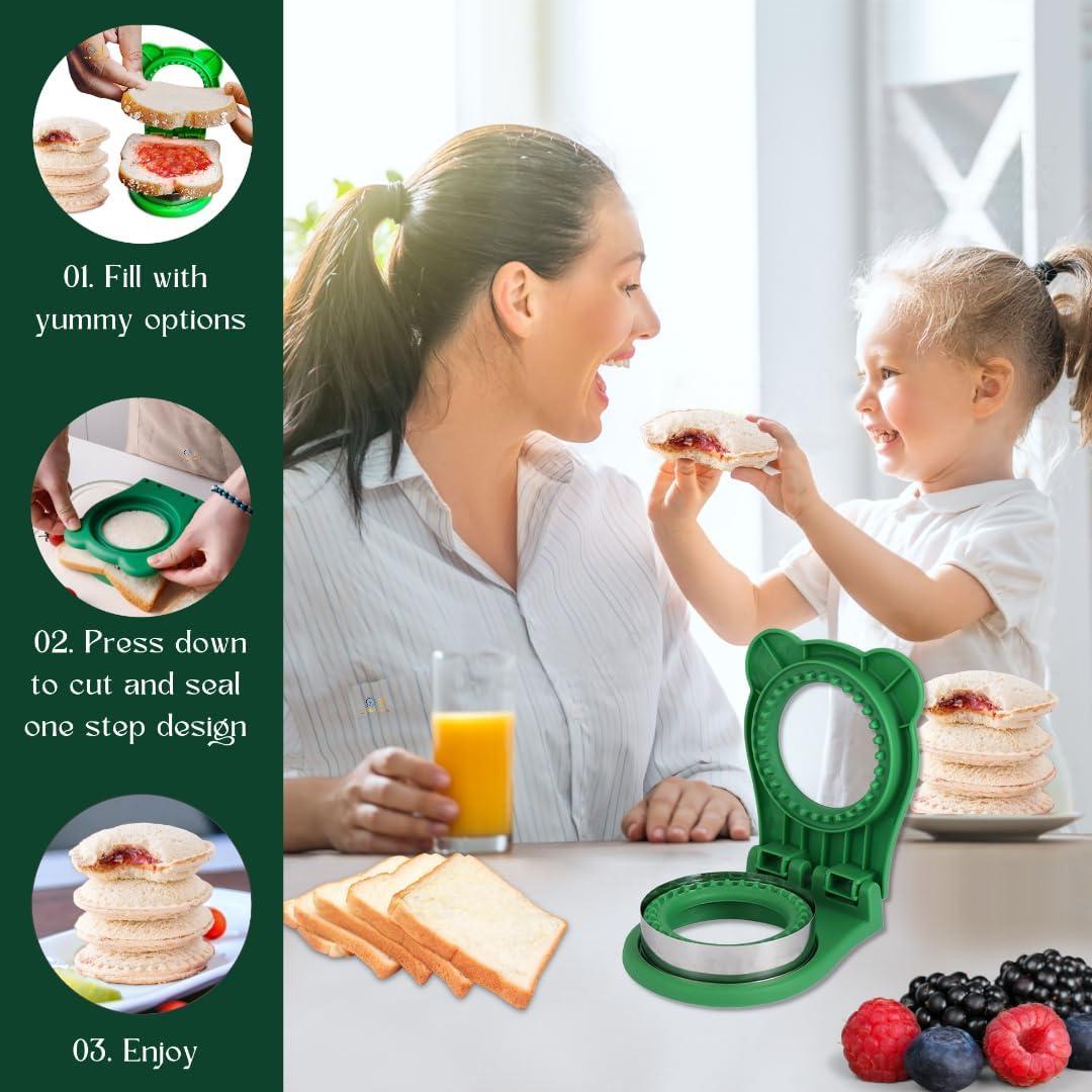 Sandwich Cutter and Sealer, Kids Bread Decruster, DIY Cookie Cutter, Great for Lunchbox and Bento Box - Green