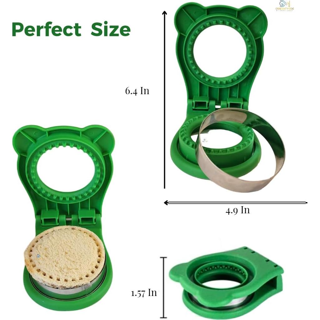 Sandwich Cutter and Sealer, Kids Bread Decruster, DIY Cookie Cutter, Great for Lunchbox and Bento Box - Green