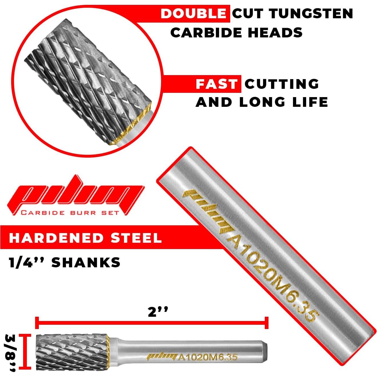 Juego de Fresas de Carburo Pilim 10PC Mango 6.35mm Doble Corte