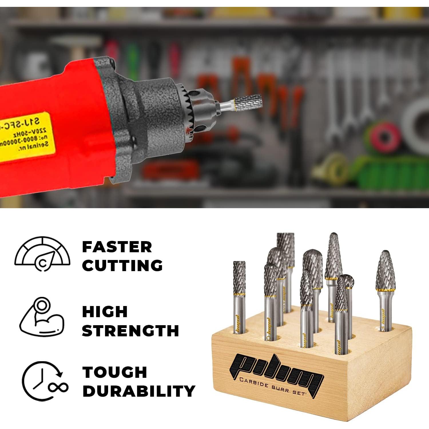 Juego de Fresas de Carburo Pilim 10PC Mango 6.35mm Doble Corte