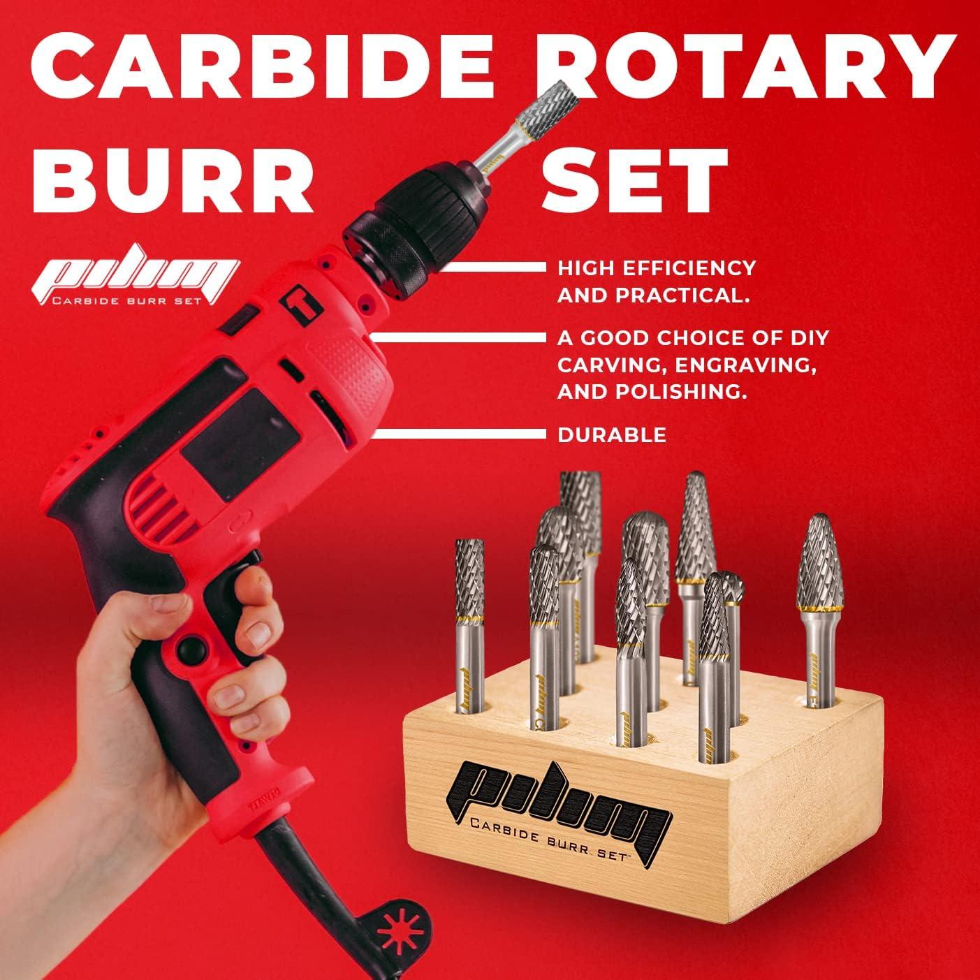 Juego de Fresas de Carburo Pilim 10PC Mango 6.35mm Doble Corte