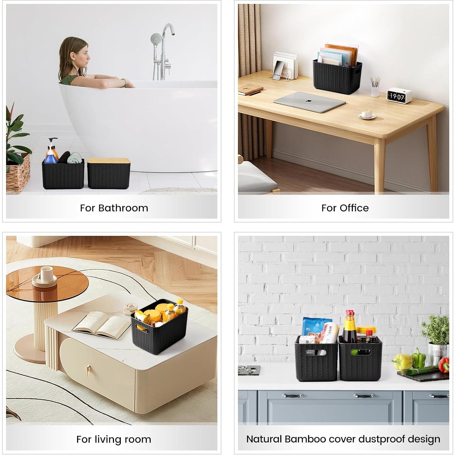 Cajas de Almacenamiento Apilables Ohmlove 4 Piezas 10.2L Negro