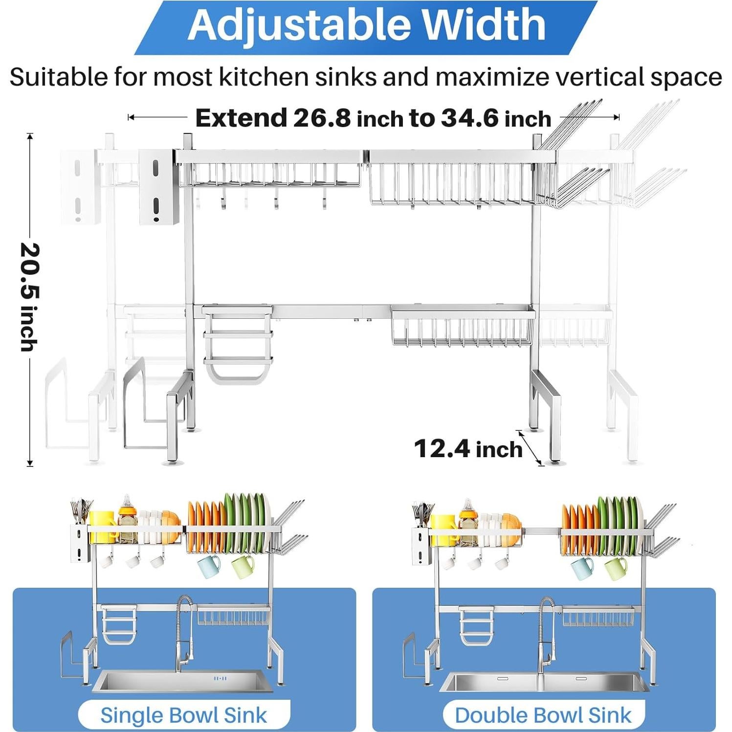 Escurridor de Platos Ajustable SNTD - Metal Plata 68-88 cm