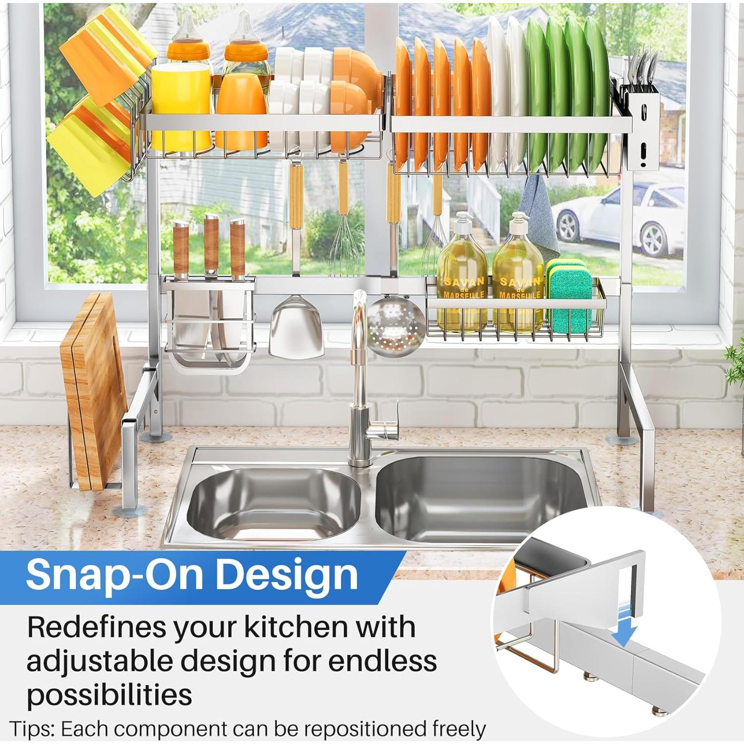 Escurridor de Platos Ajustable SNTD - Metal Plata 68-88 cm