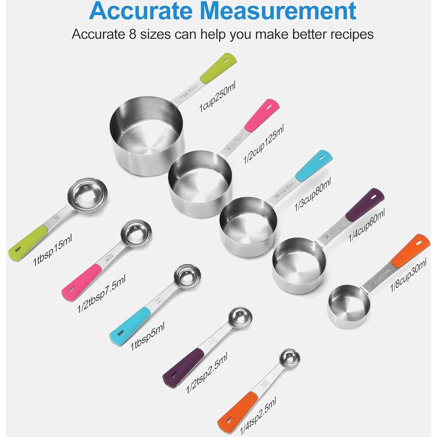 Juego de Tazas y Cucharas Medidoras Bopei 11 Piezas Acero Inoxidable