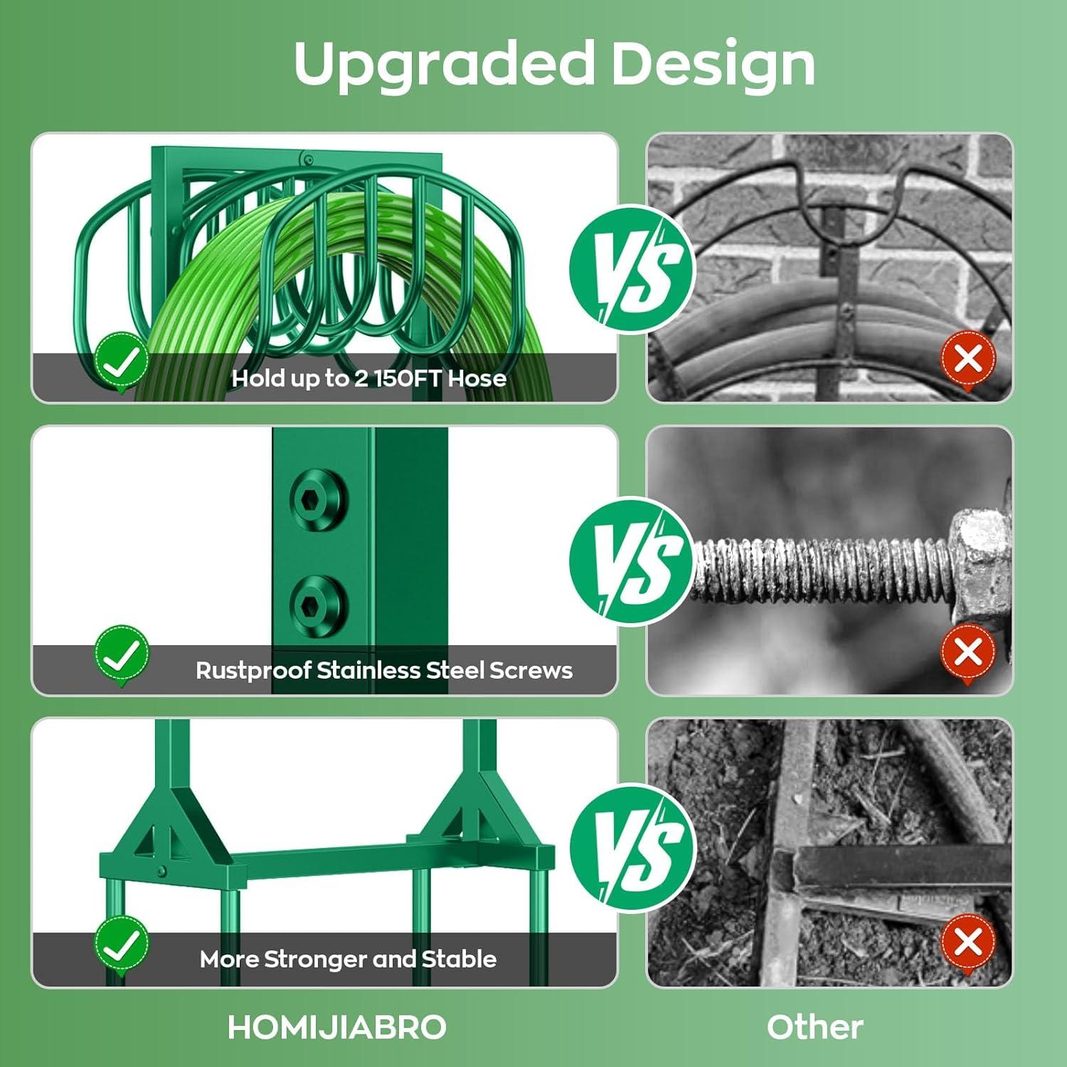 Soporte para Manguera de Jardín HOMIJIABRO 2x150 pies Metal Verde
