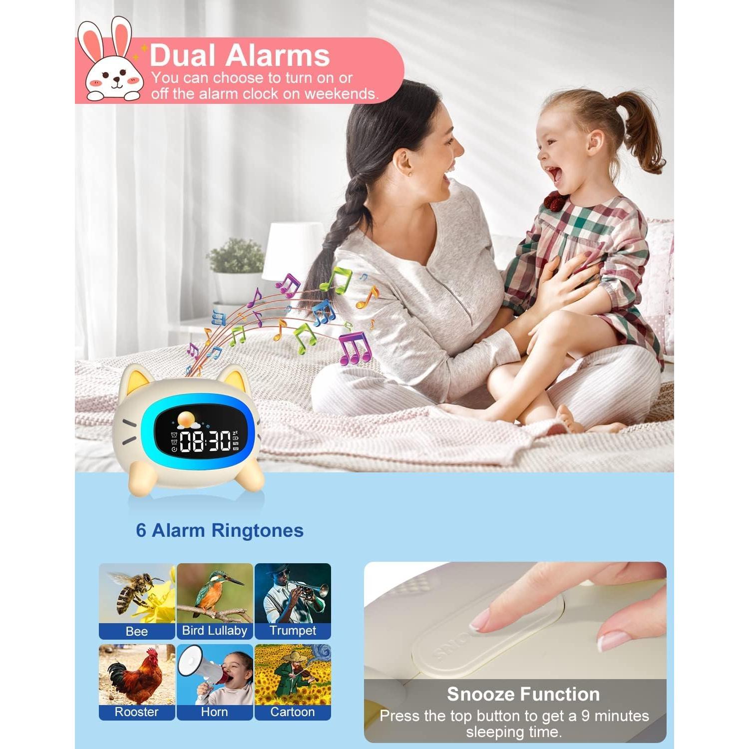 Reloj Despertador Fotgear Gato para Niños con Luz y Sonido