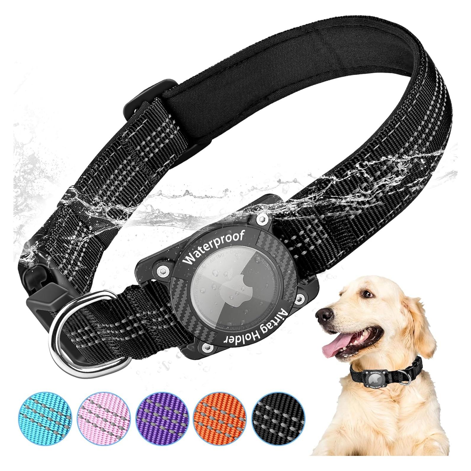 Collar para Perro AgoumLux AirTag Negro S Impermeable Reflectante