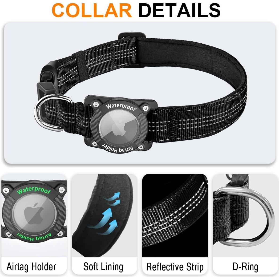 Collar para Perro AgoumLux AirTag Negro S Impermeable Reflectante