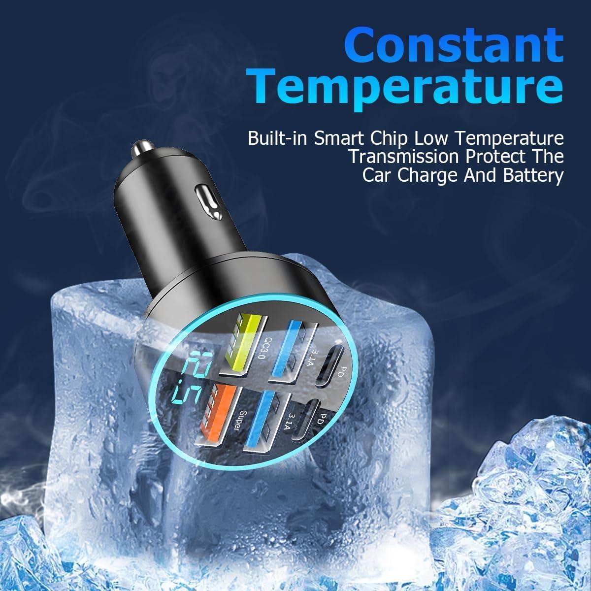 Cargador de Auto Moioee 66W USB 6 en 1 con Monitor LED