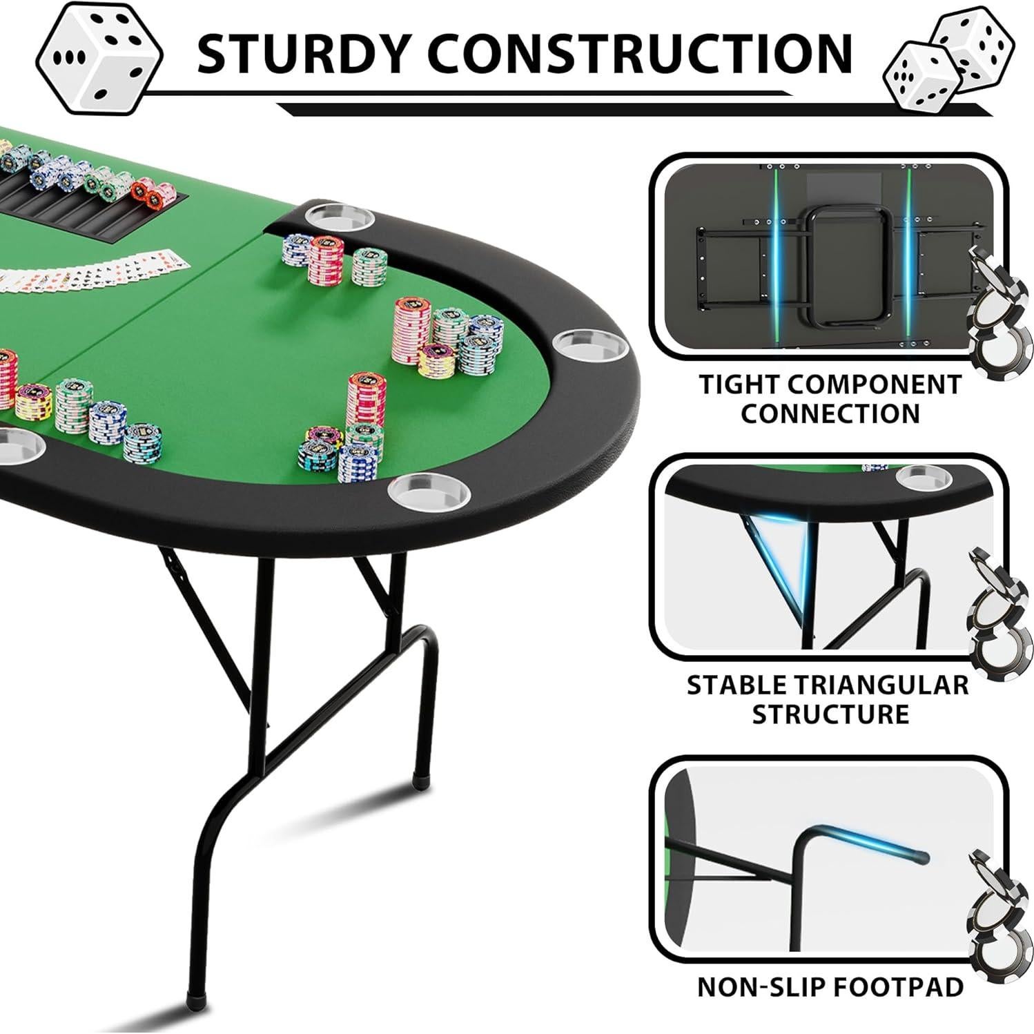 Mesa de Póker Ovalada Reljofum para 10 Jugadores con Portavasos