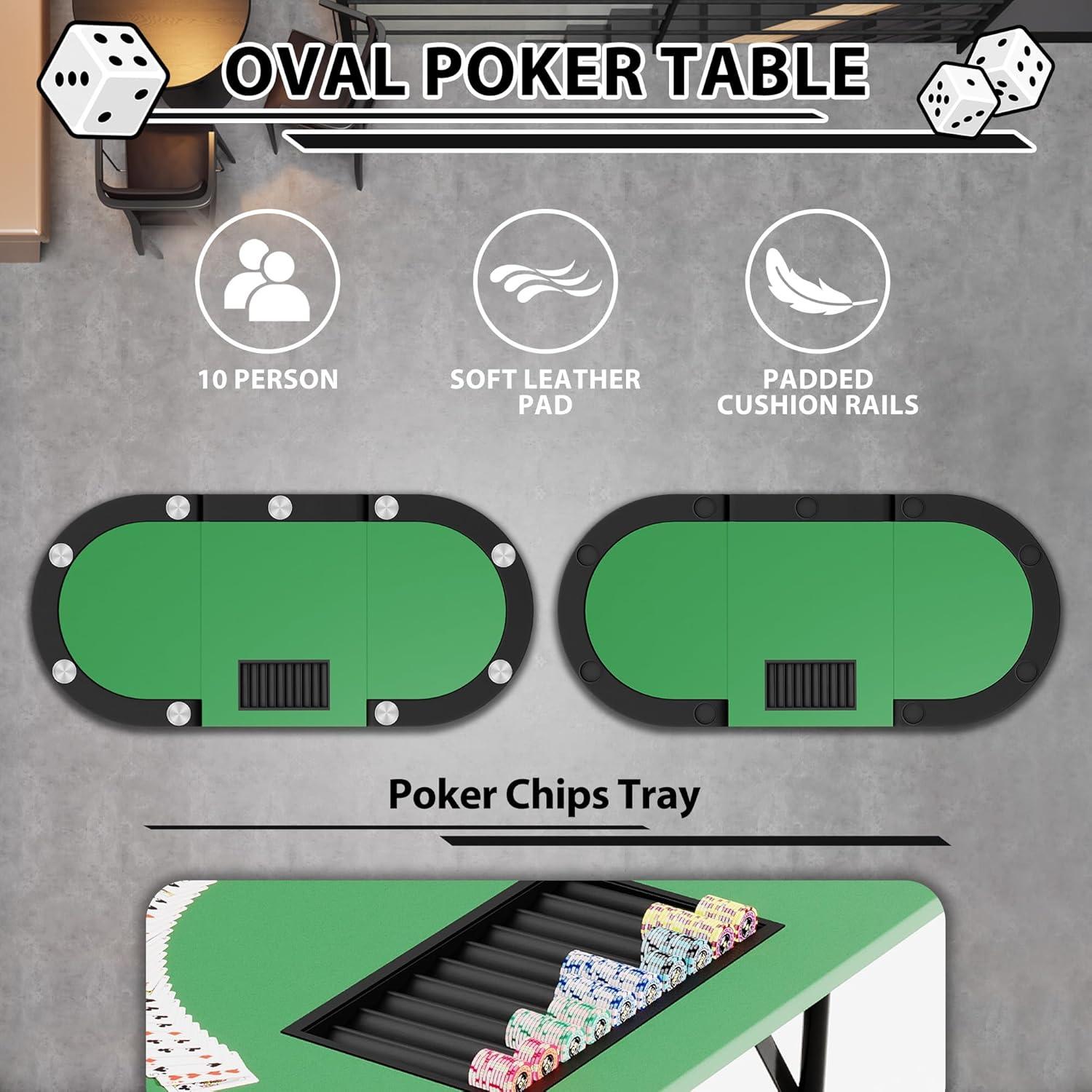 Mesa de Póker Ovalada Reljofum para 10 Jugadores con Portavasos