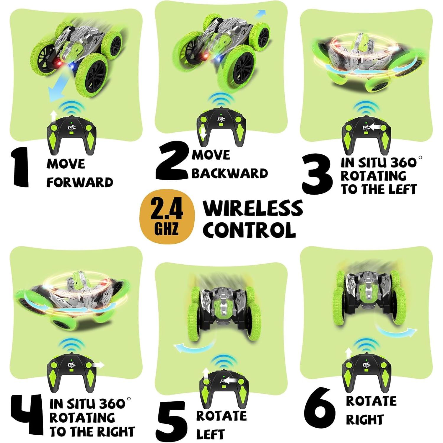 Coche Acrobático RC Paaxido 4WD 360° Verde para Niños 6-14 años
