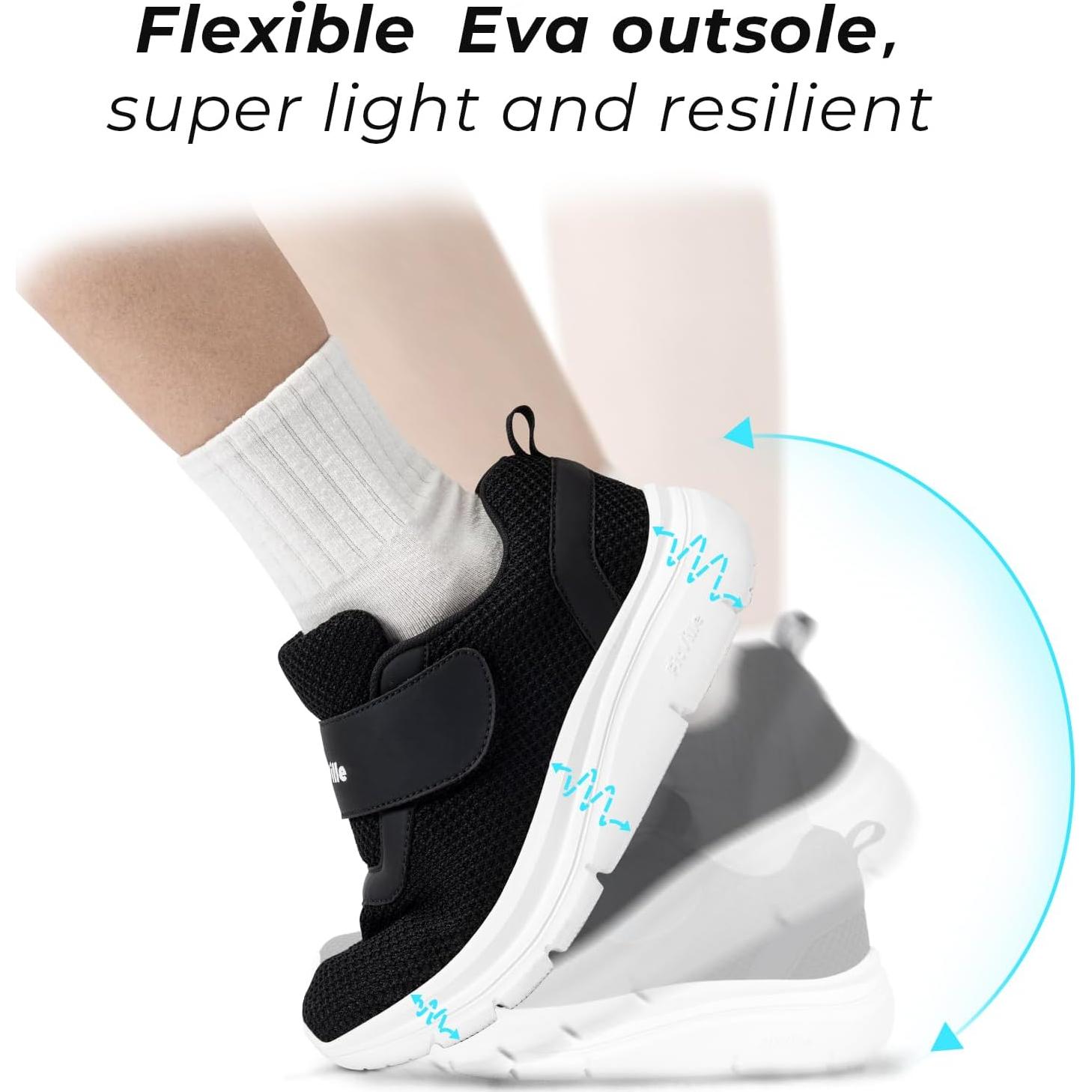 Zapatos Diabéticos FitVille Mujeres Ancho Amplio Malla Negro