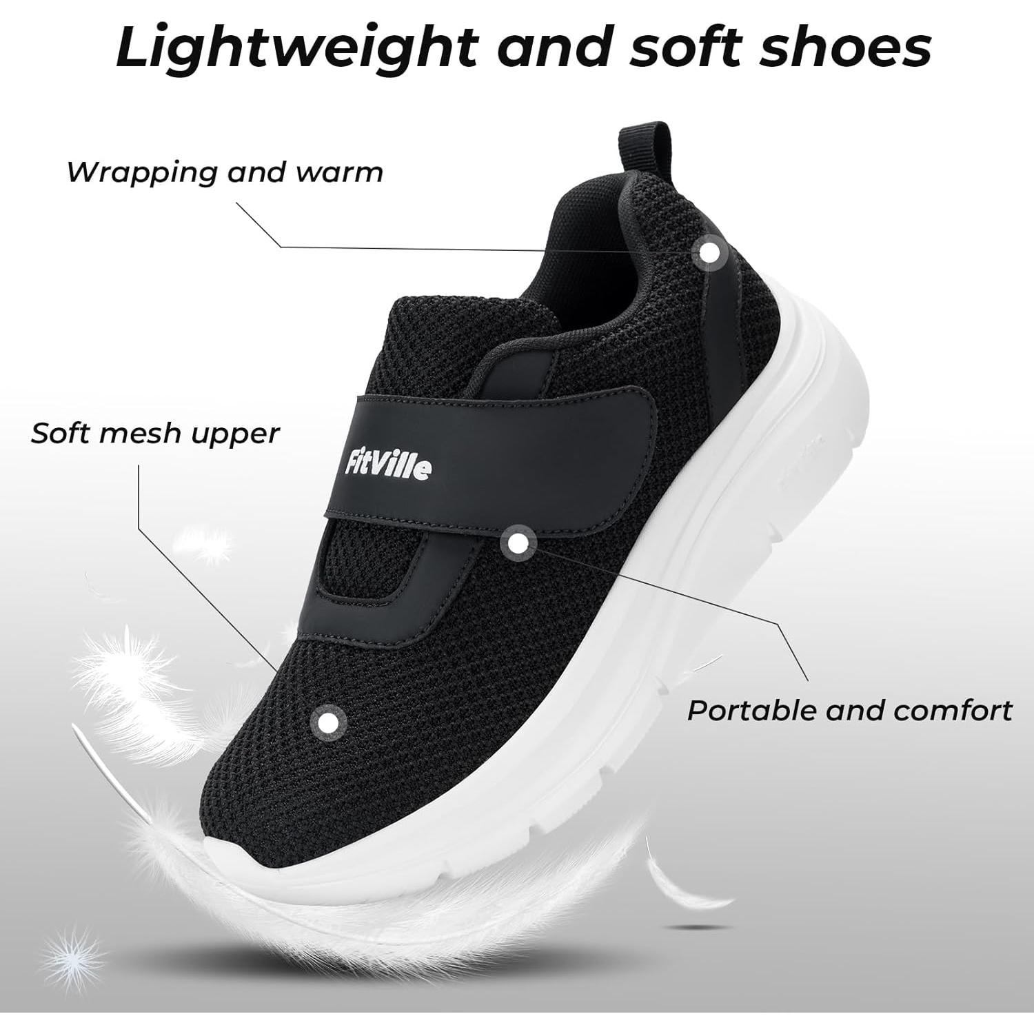 Zapatos Diabéticos FitVille Mujeres Ancho Amplio Malla Negro