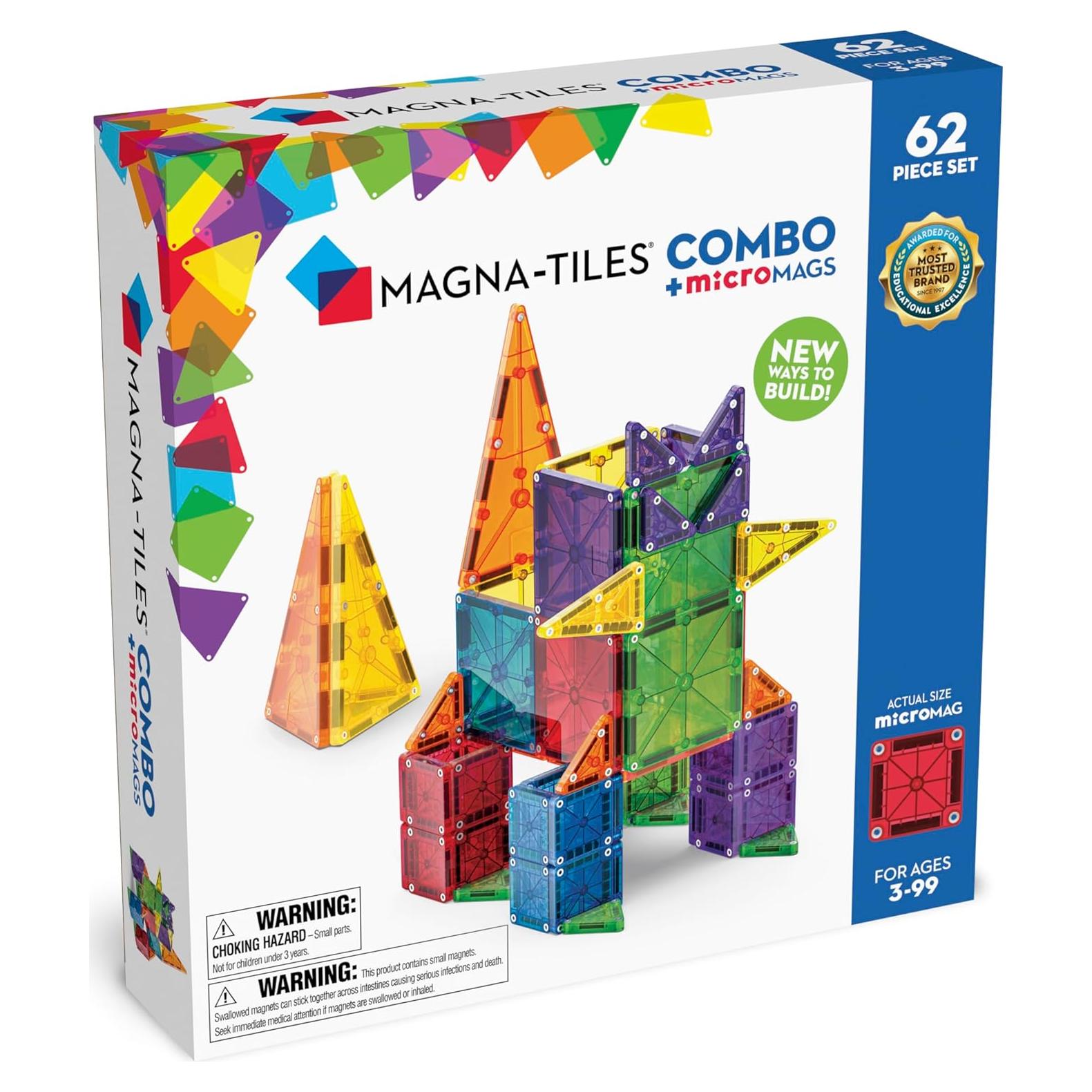 MAGNA-TILES Combo 62 Piezas Juego de Construcción Magnético