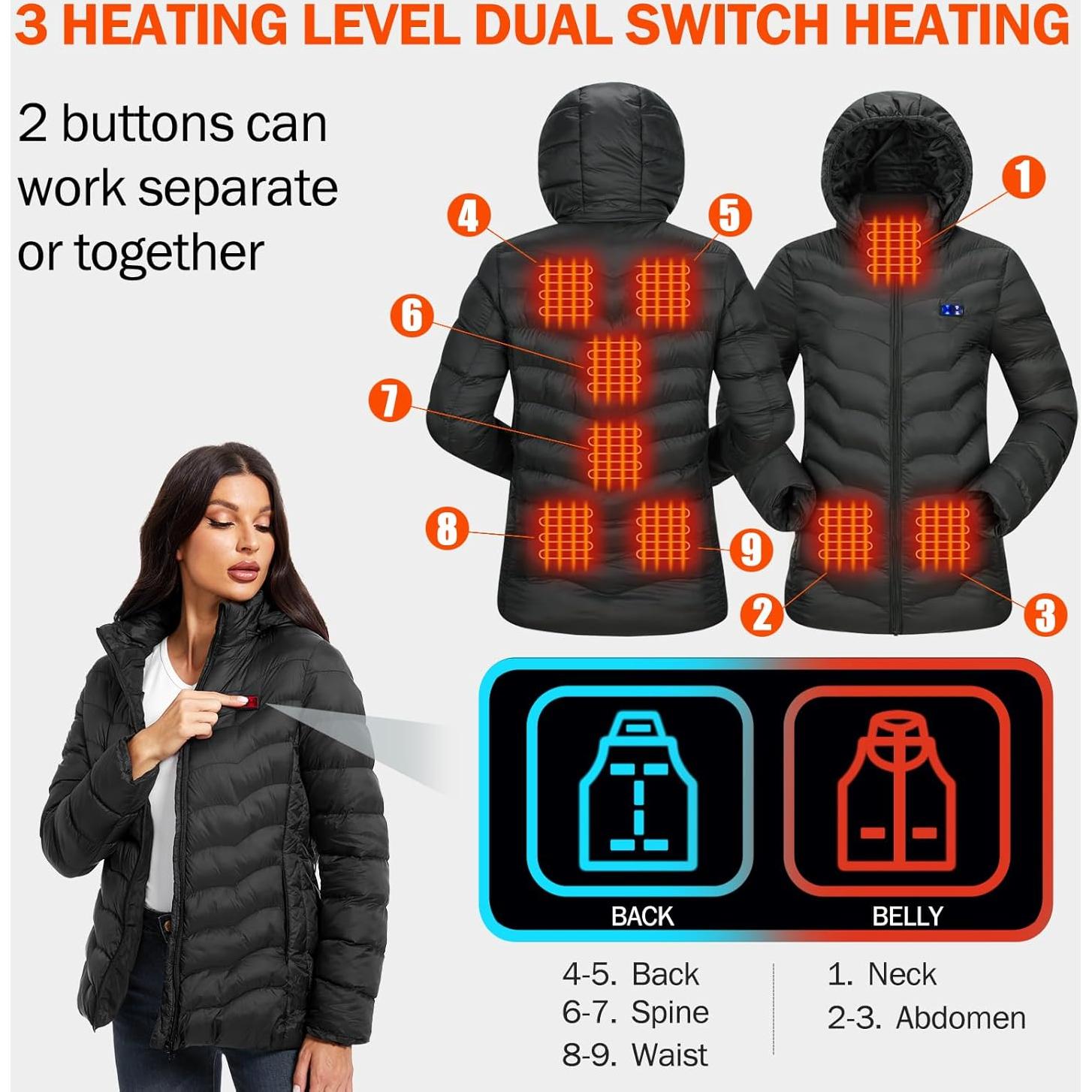 Chaqueta Térmica para Mujeres NBtoUS con 2 Baterías 10000mAh