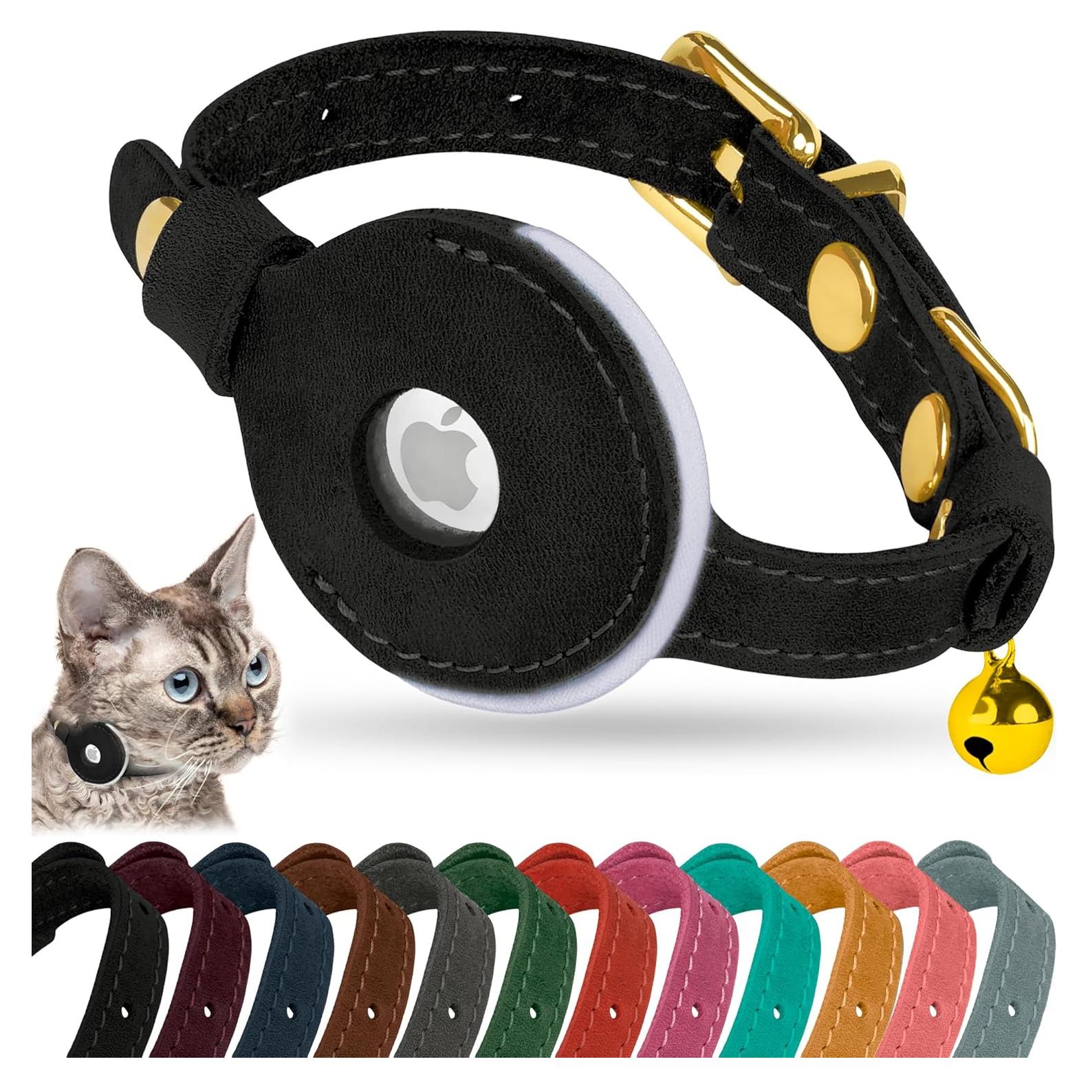Collar Reflectante de Cuero para Gatos OOPSDOGGY Negro