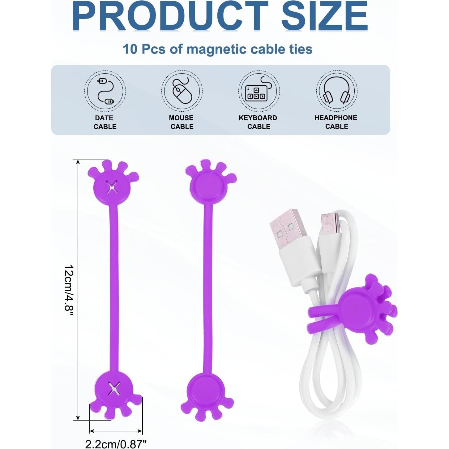 Correas Magnéticas de Silicona PATIKIL 10 Pcs Morado 12x2.2cm