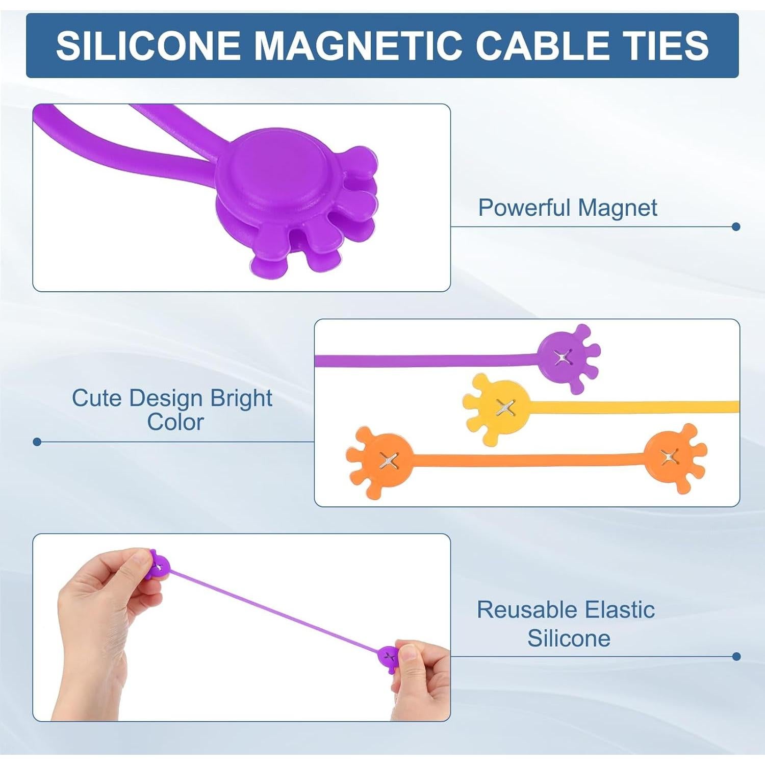 Correas Magnéticas de Silicona PATIKIL 10 Pcs Morado 12x2.2cm