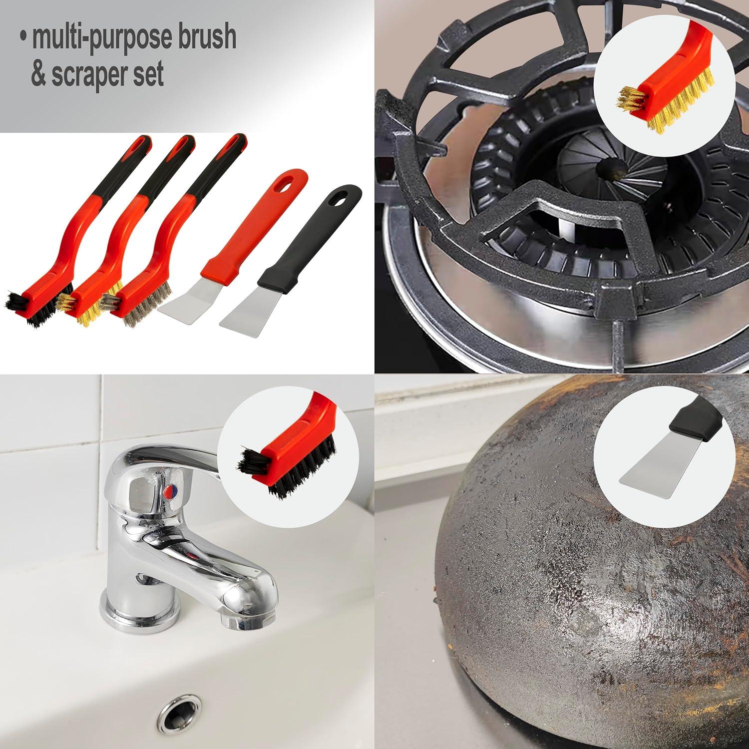 Juego de 5 Cepillos de Alambre y Raspadores Genérico - Acero Inoxidable y Nylon