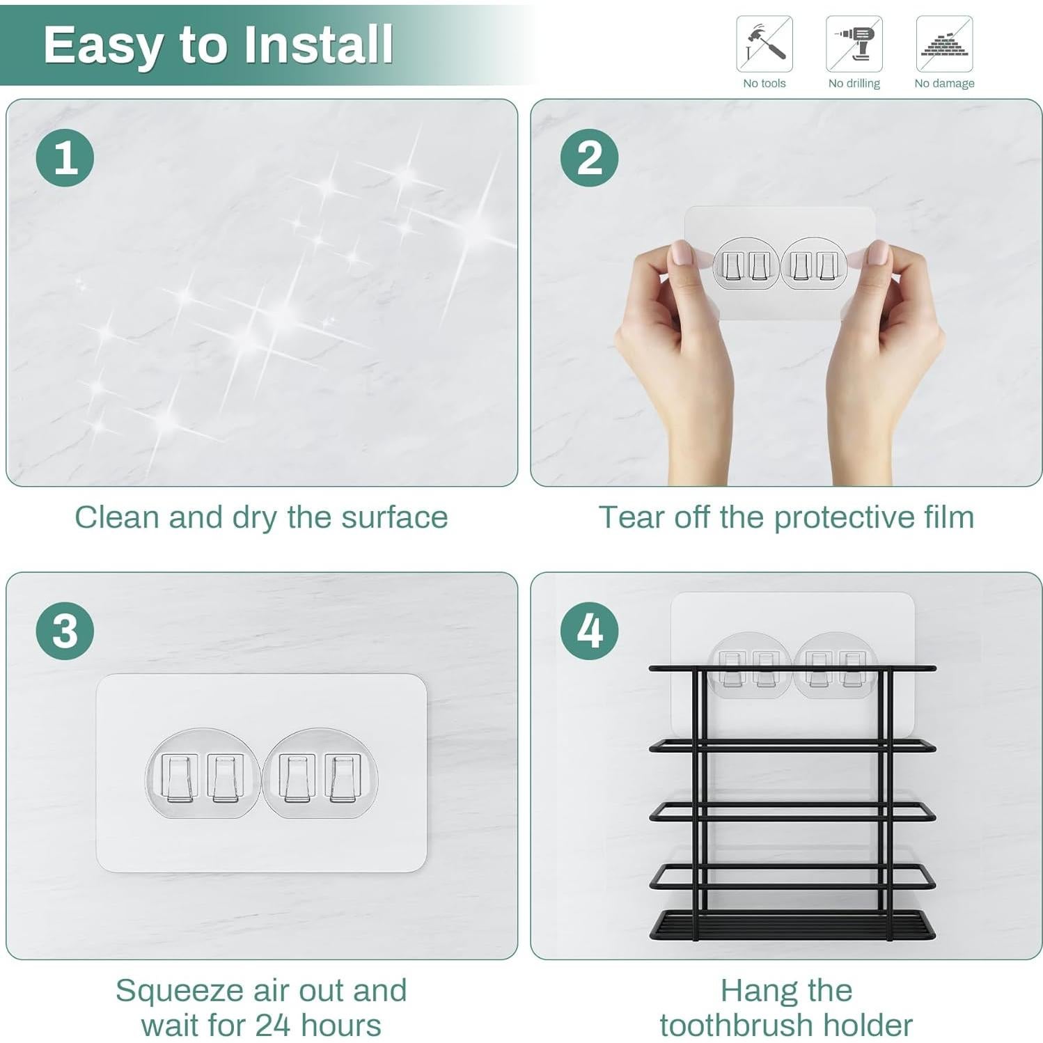 Soporte de Cepillos de Dientes Eléctricos Oasiteege Negro Montado en Pared