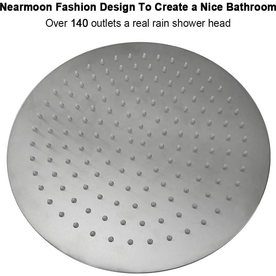 Cabezal de Ducha Redondo NearMoon 30.48 cm con Brazo 38.1 cm Níquel Cepillado