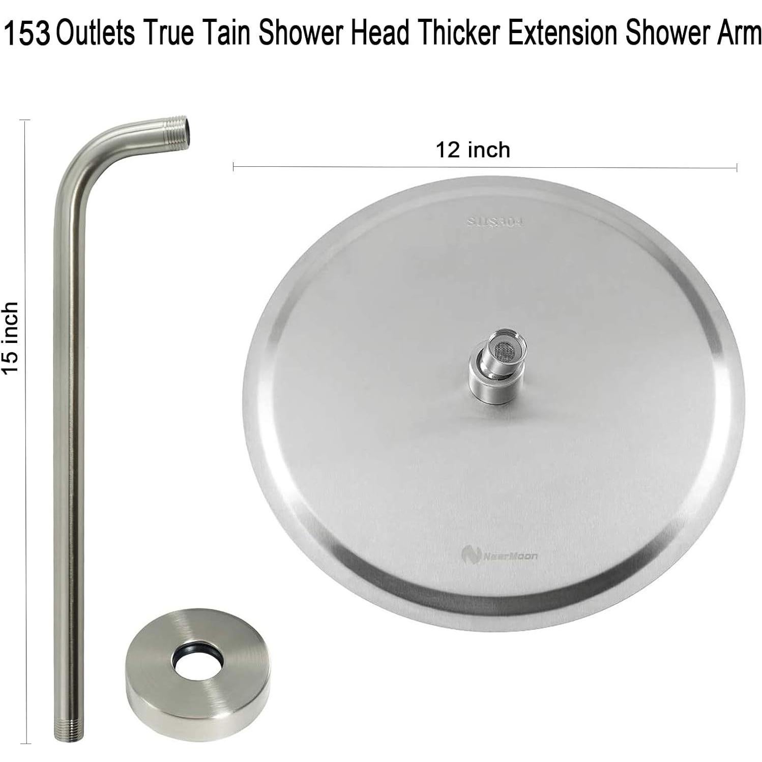 Cabezal de Ducha Redondo NearMoon 30.48 cm con Brazo 38.1 cm Níquel Cepillado