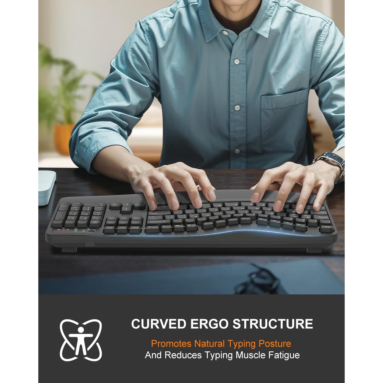 Teclado Inalámbrico Ergonómico EDJO K399 para Manos Grandes