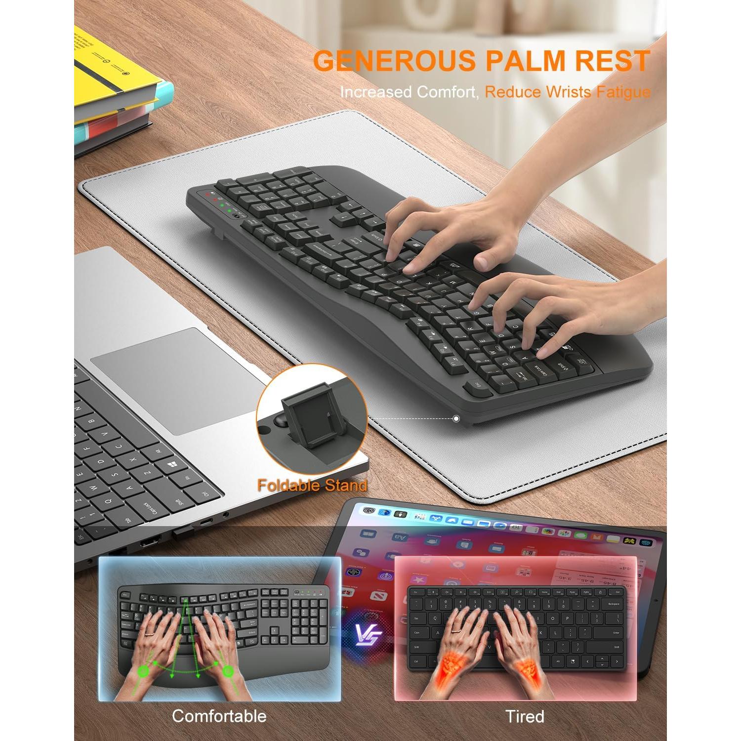 Teclado Inalámbrico Ergonómico EDJO K399 para Manos Grandes