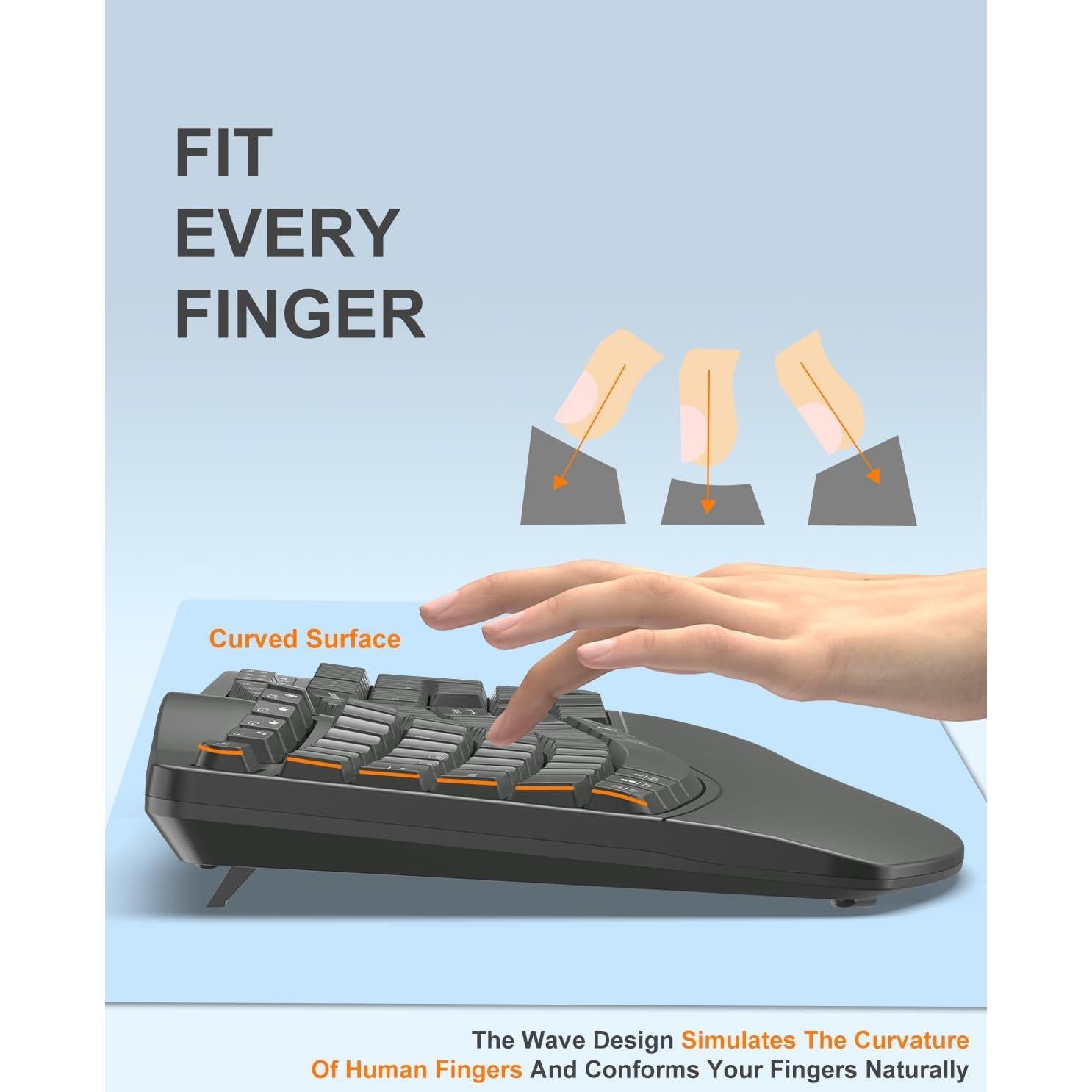 Teclado Inalámbrico Ergonómico EDJO K399 para Manos Grandes