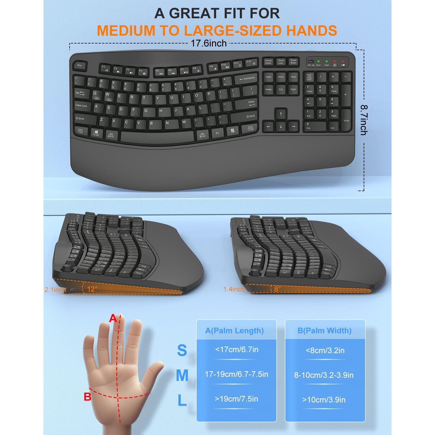 Teclado Inalámbrico Ergonómico EDJO K399 para Manos Grandes