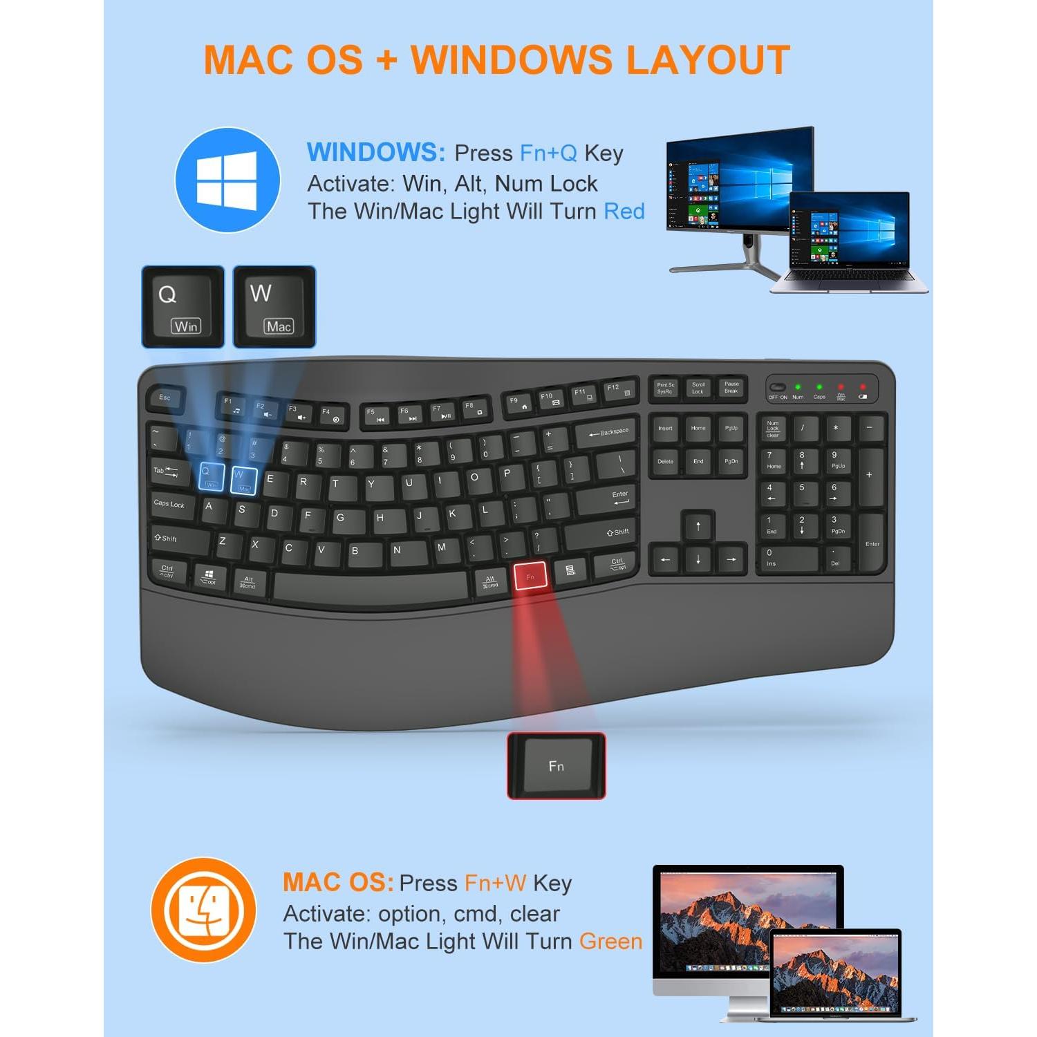 Teclado Inalámbrico Ergonómico EDJO K399 para Manos Grandes