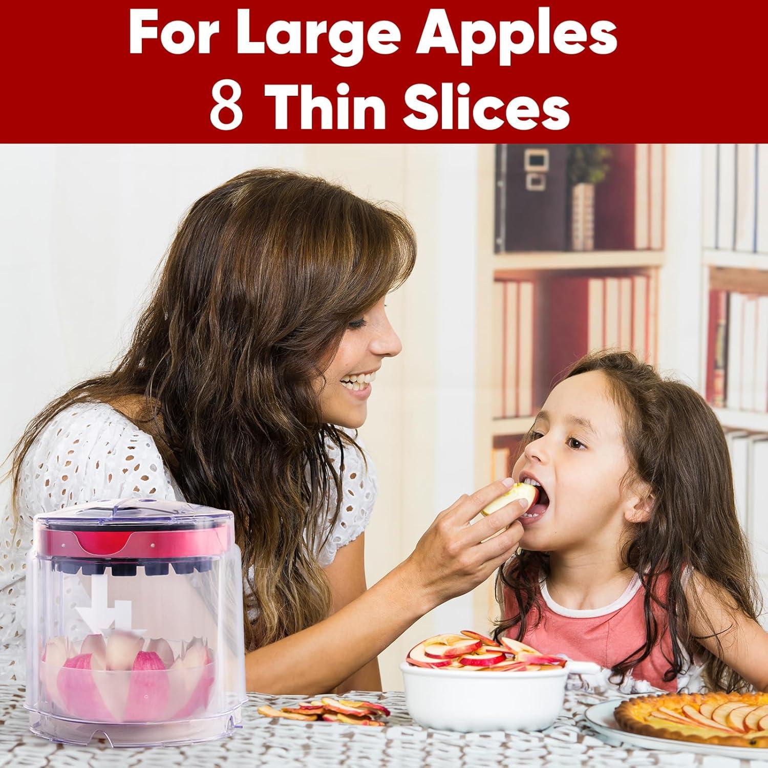 OOKUU Professional Apple Slicer, 8-Slice Ultra-Safe Heavy-Duty Stainless Steel Apple Cutter, 5.12-Inch Extra-Large Corer Cuts Apples All the Way Through with Transparent Bowl