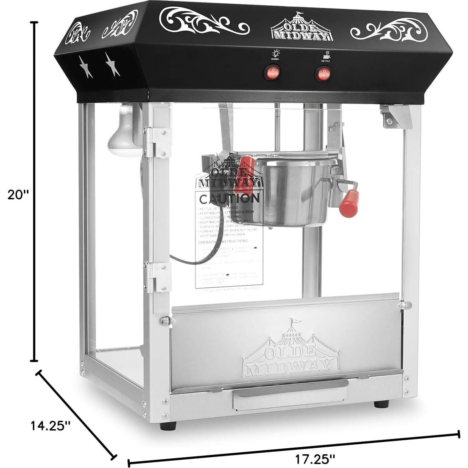 Máquina de Palomitas Olde Midway 6 Oz Negra - Estilo Retro
