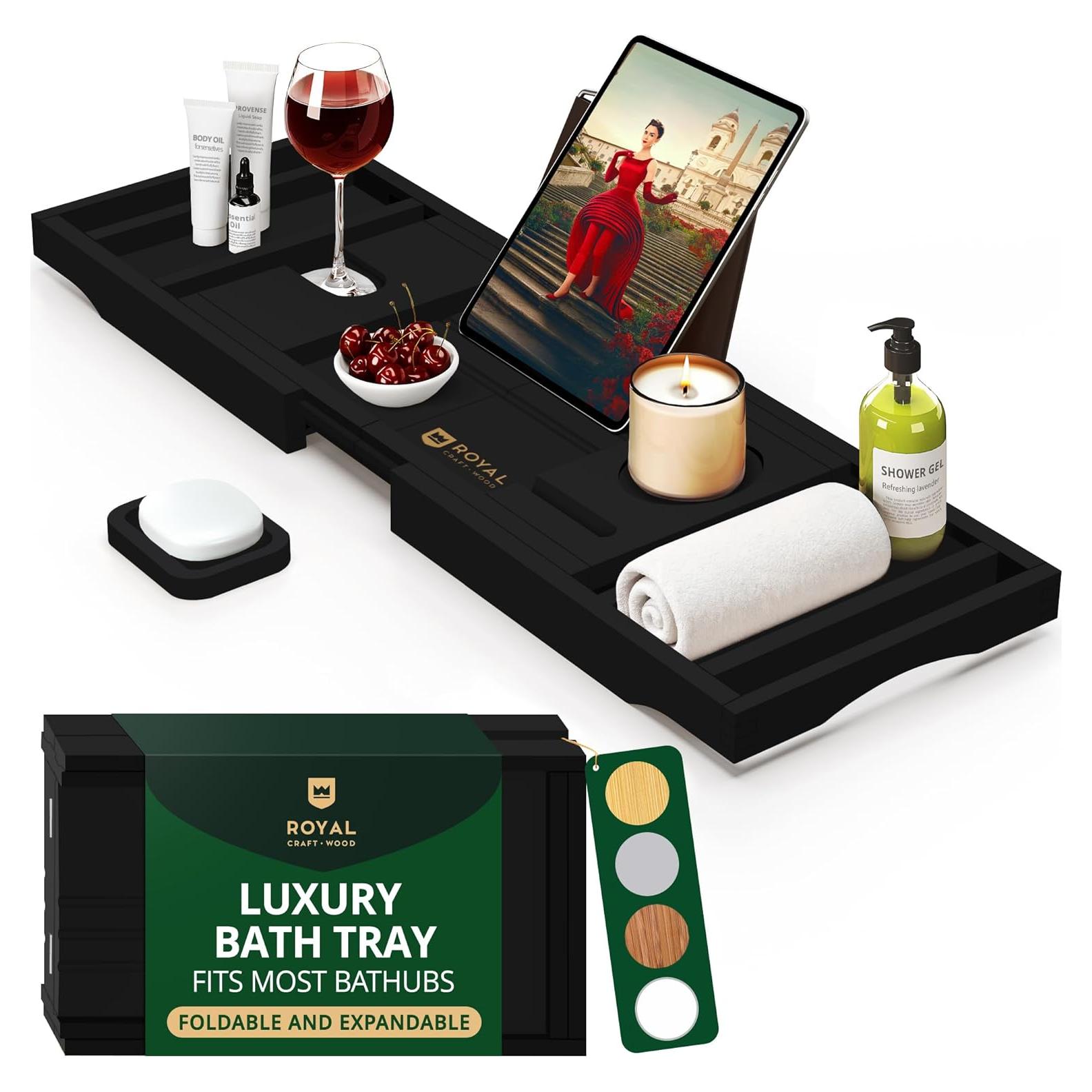 Bandeja de Baño Plegable Royal Craft Wood de Bambú Negro