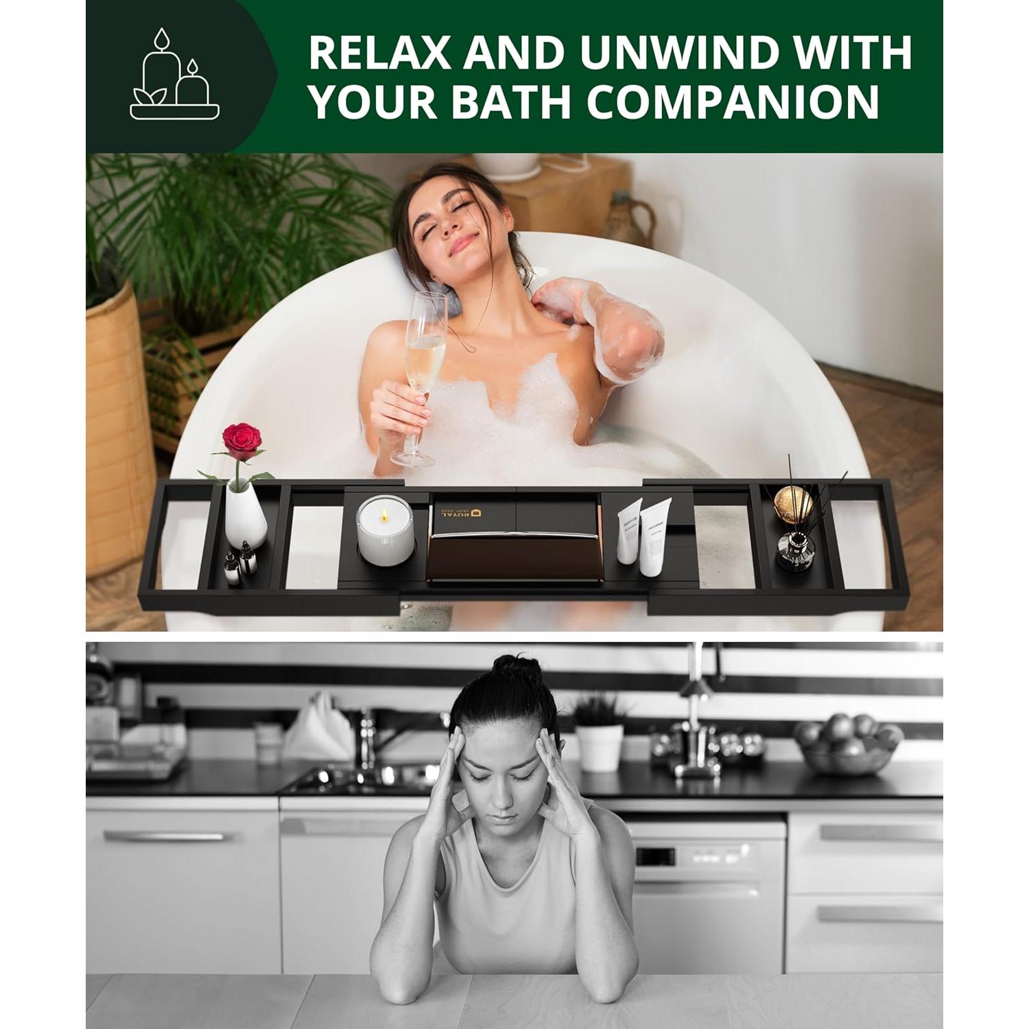 Bandeja de Baño Plegable Royal Craft Wood de Bambú Negro