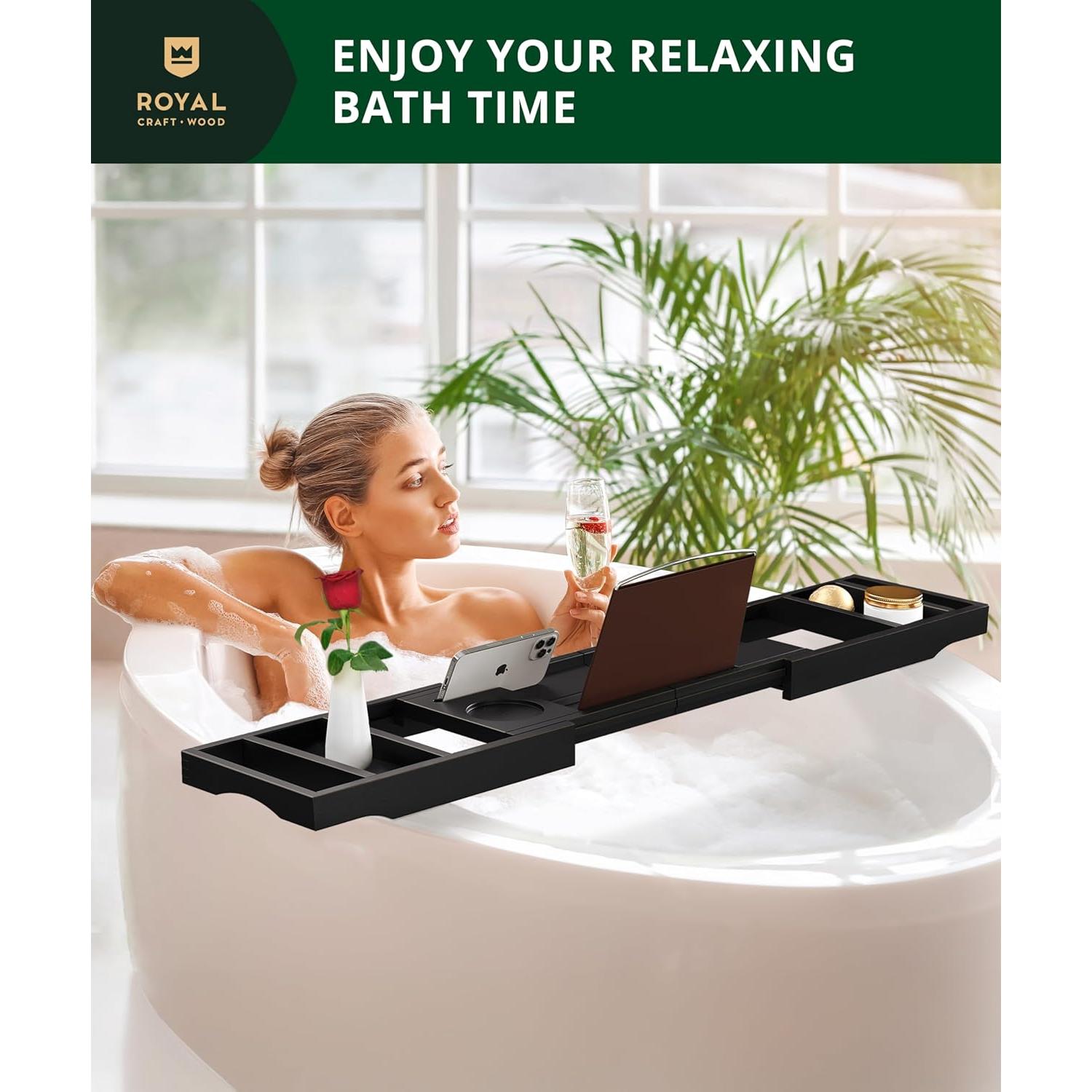 Bandeja de Baño Plegable Royal Craft Wood de Bambú Negro